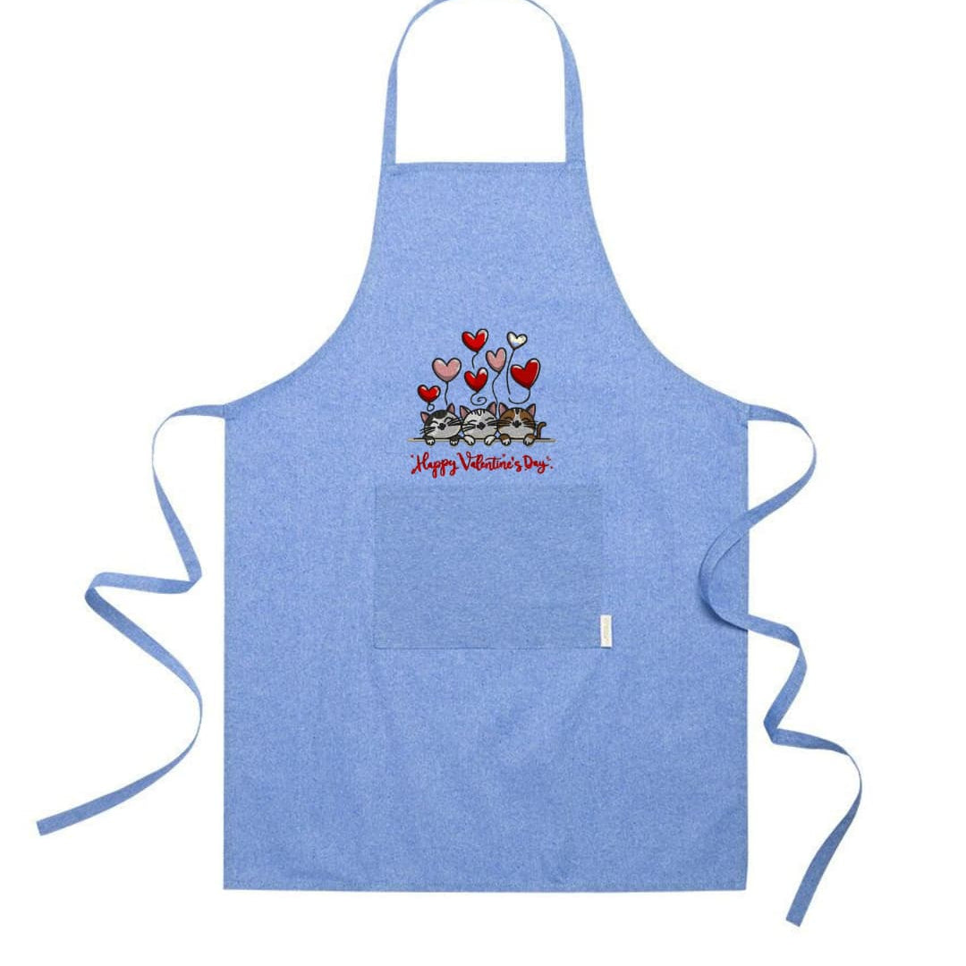 Ricamo Personalizzato - Grembiule in Cotone Riciclato – Sostenibile e Pratico – Cucina e Lavoro – Design Ricamato Gatti Happy Valentines Day-Biiply