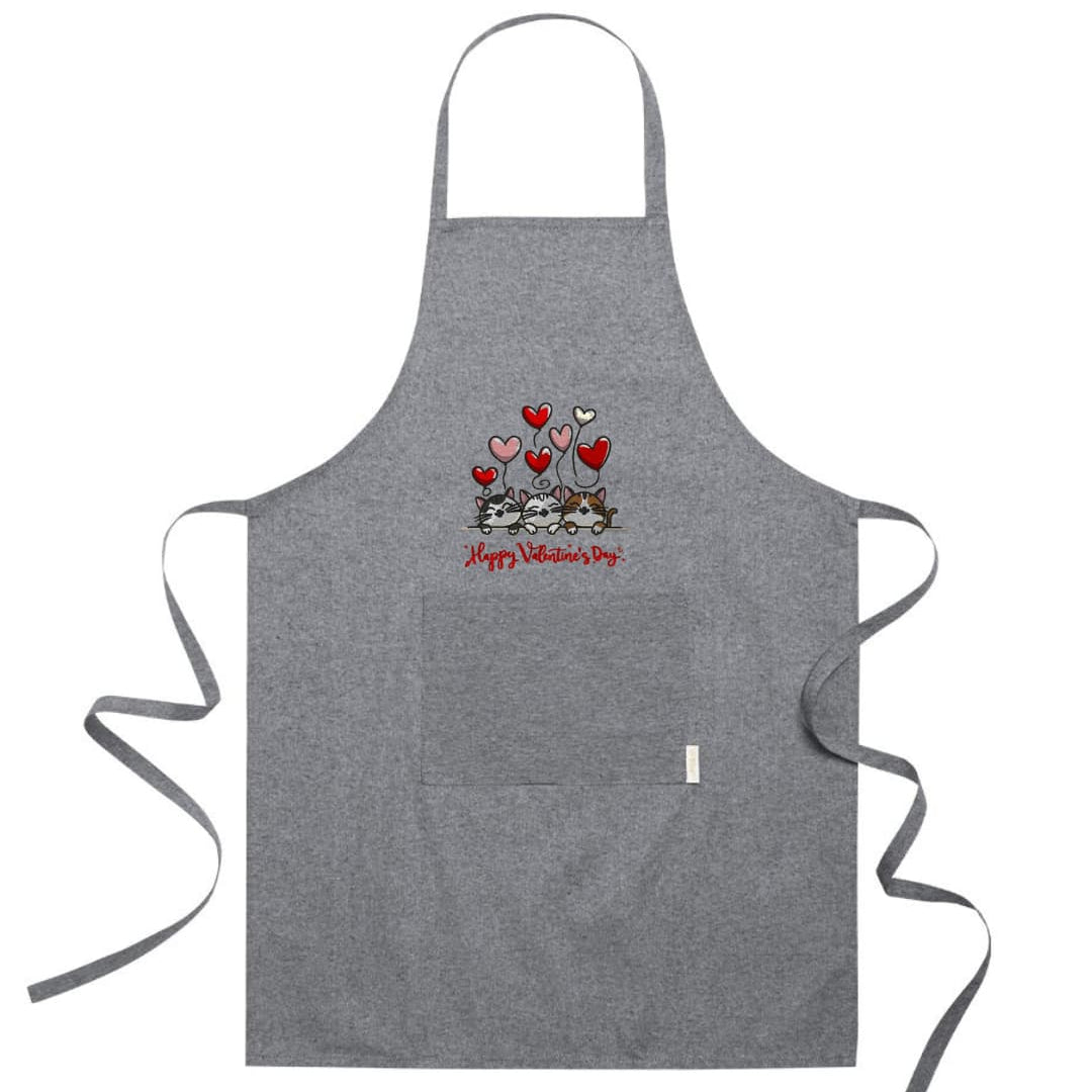 Ricamo Personalizzato - Grembiule in Cotone Riciclato – Sostenibile e Pratico – Cucina e Lavoro – Design Ricamato Gatti Happy Valentines Day-Biiply