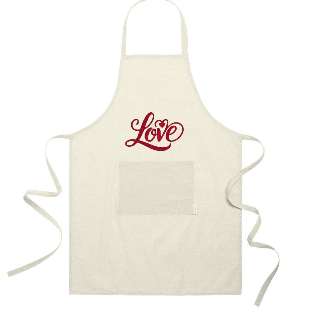 Ricamo Personalizzato - Grembiule in Cotone Riciclato – Sostenibile e Pratico – Cucina e Lavoro – Design Ricamato Scritta Love-Biiply
