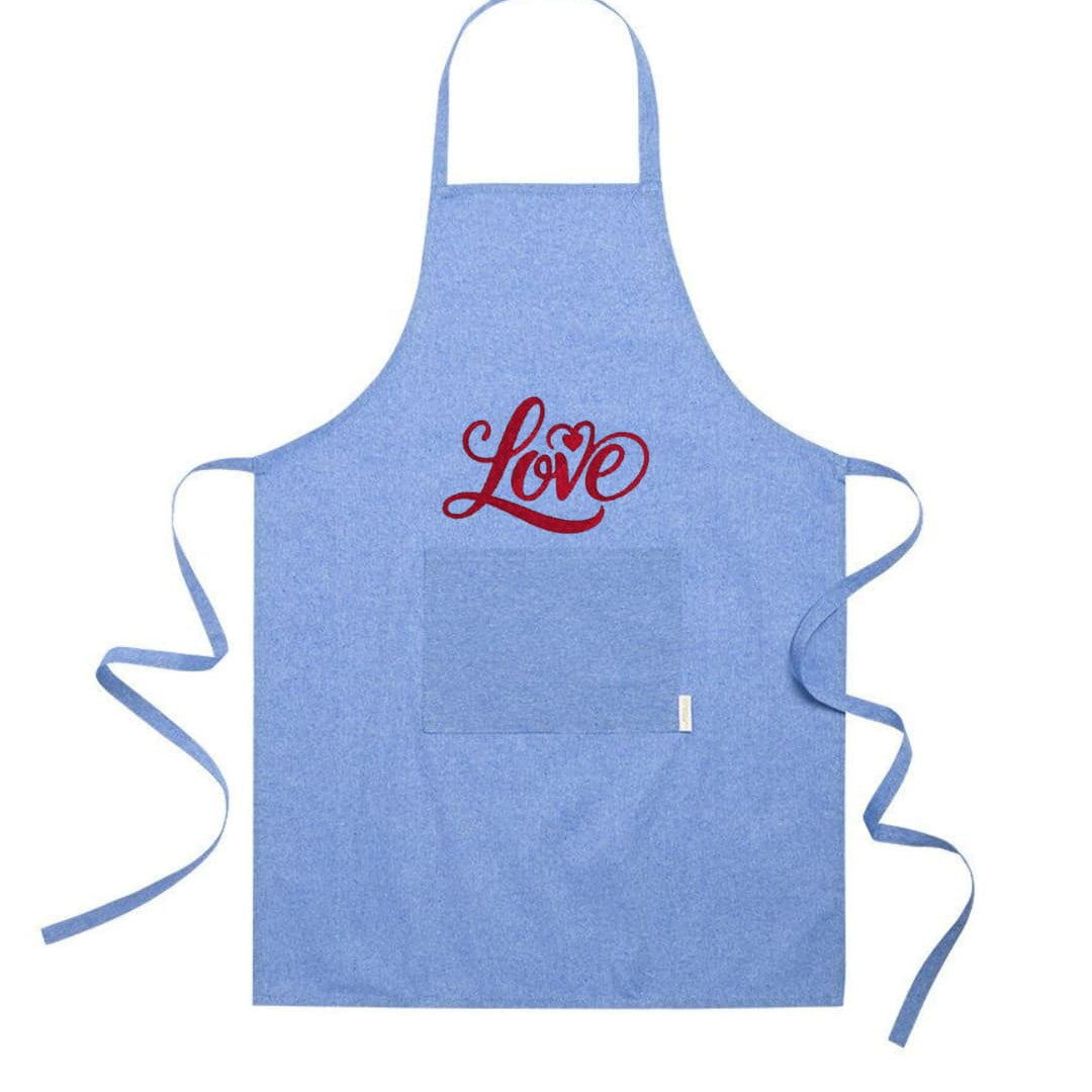 Ricamo Personalizzato - Grembiule in Cotone Riciclato – Sostenibile e Pratico – Cucina e Lavoro – Design Ricamato Scritta Love-Biiply