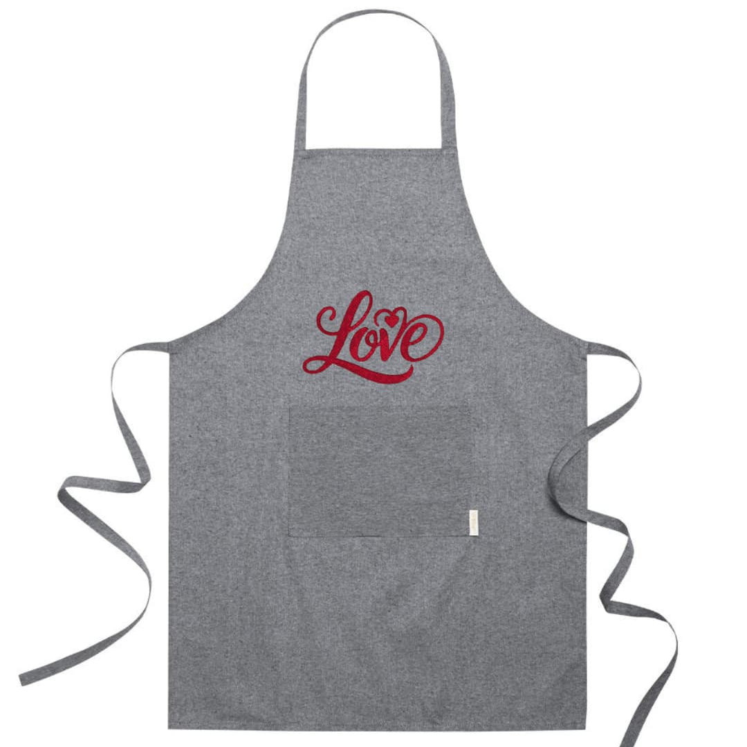 Ricamo Personalizzato - Grembiule in Cotone Riciclato – Sostenibile e Pratico – Cucina e Lavoro – Design Ricamato Scritta Love-Biiply