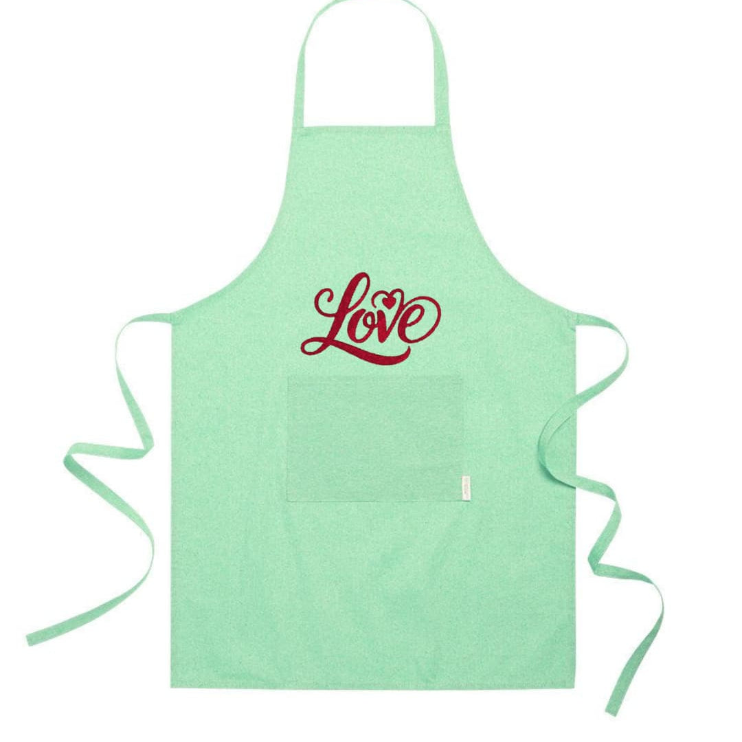 Ricamo Personalizzato - Grembiule in Cotone Riciclato – Sostenibile e Pratico – Cucina e Lavoro – Design Ricamato Scritta Love-Biiply