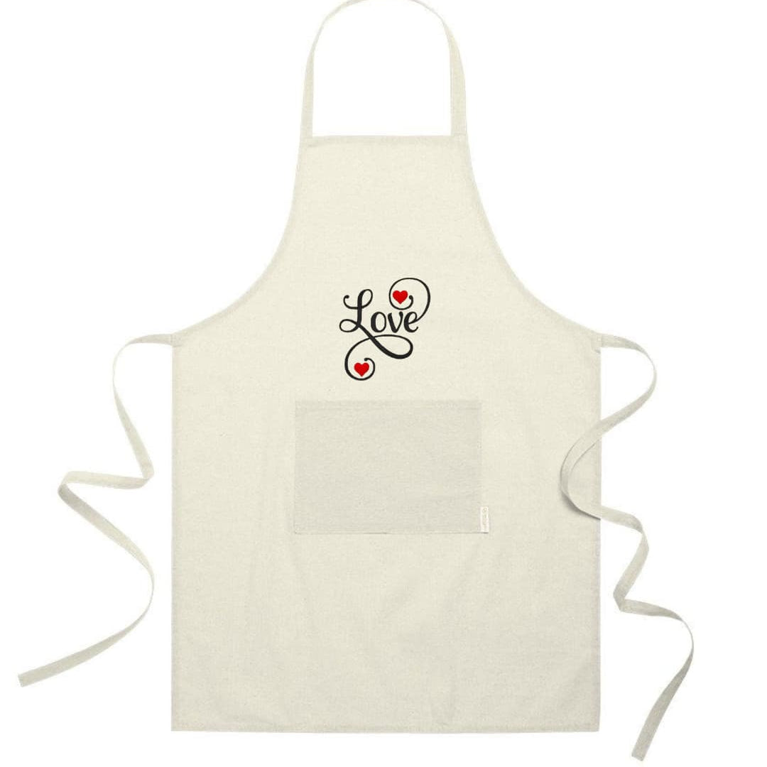 Ricamo Personalizzato - Grembiule in Cotone Riciclato – Sostenibile e Pratico – Cucina e Lavoro – Design Ricamato Scritta Love con Cuori-Biiply