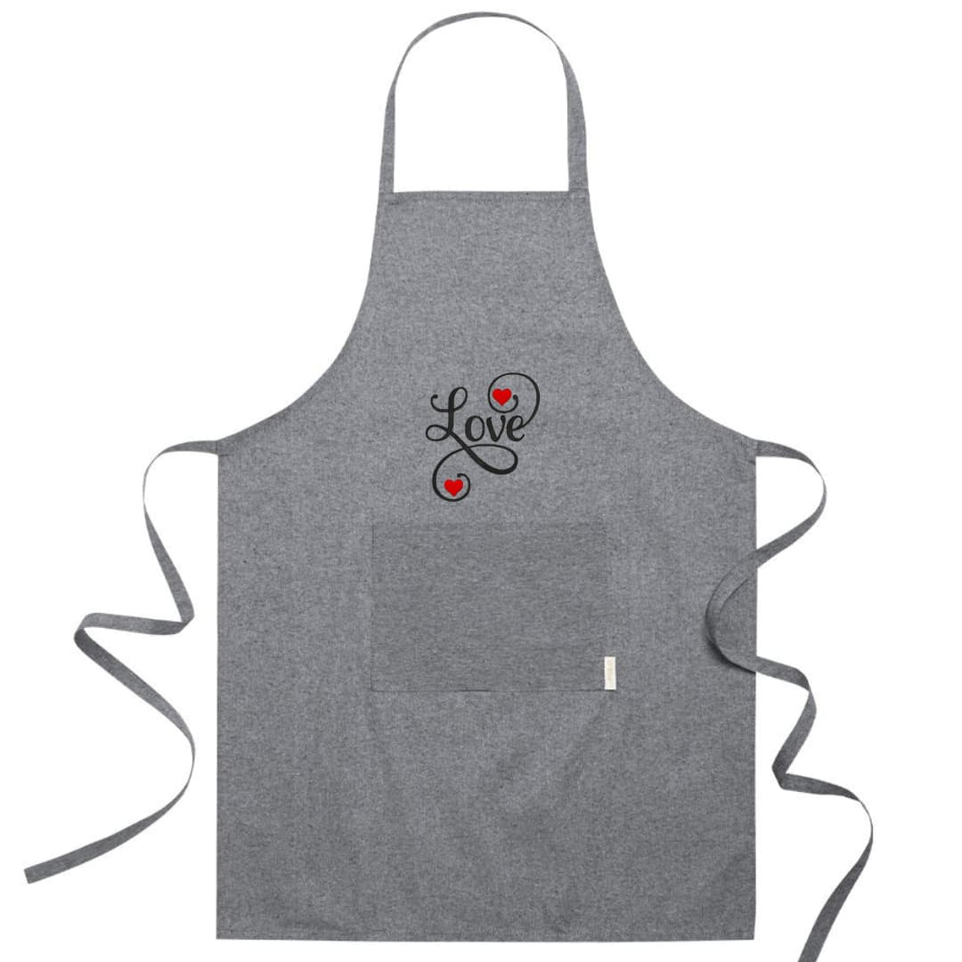 Ricamo Personalizzato - Grembiule in Cotone Riciclato – Sostenibile e Pratico – Cucina e Lavoro – Design Ricamato Scritta Love con Cuori-Biiply