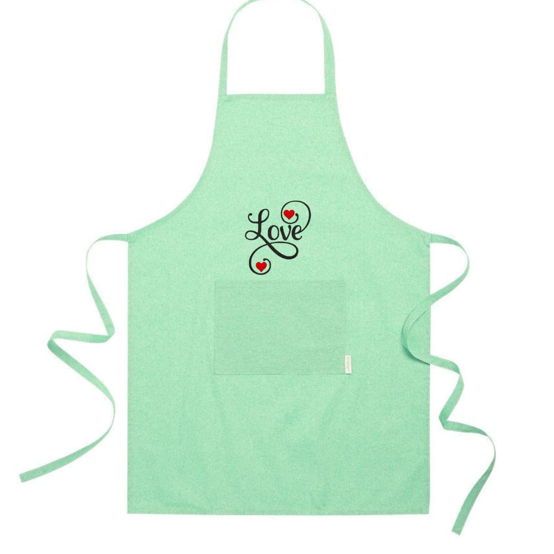 Ricamo Personalizzato - Grembiule in Cotone Riciclato – Sostenibile e Pratico – Cucina e Lavoro – Design Ricamato Scritta Love con Cuori-Biiply