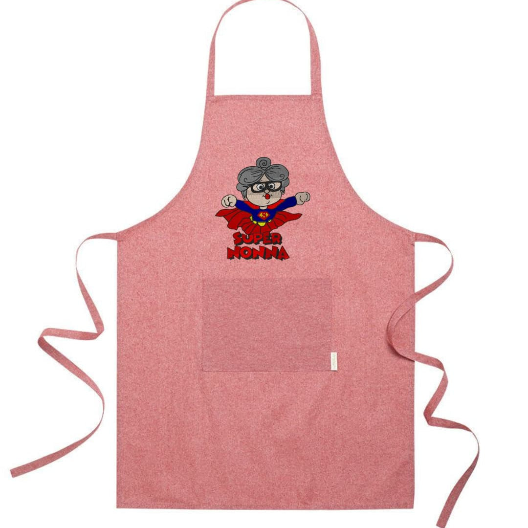 Ricamo Personalizzato - Grembiule in Cotone Riciclato – Sostenibile e Pratico – Cucina e Lavoro – Design Ricamato Super Nonna-Biiply