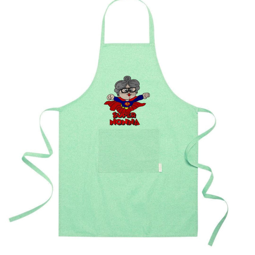 Ricamo Personalizzato - Grembiule in Cotone Riciclato – Sostenibile e Pratico – Cucina e Lavoro – Design Ricamato Super Nonna-Biiply