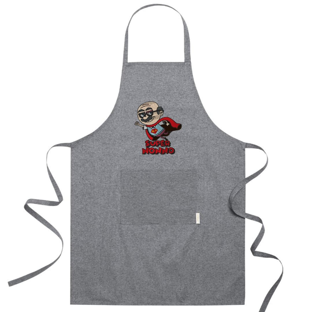 Ricamo Personalizzato - Grembiule in Cotone Riciclato – Sostenibile e Pratico – Cucina e Lavoro – Design Ricamato Super Nonno-Biiply