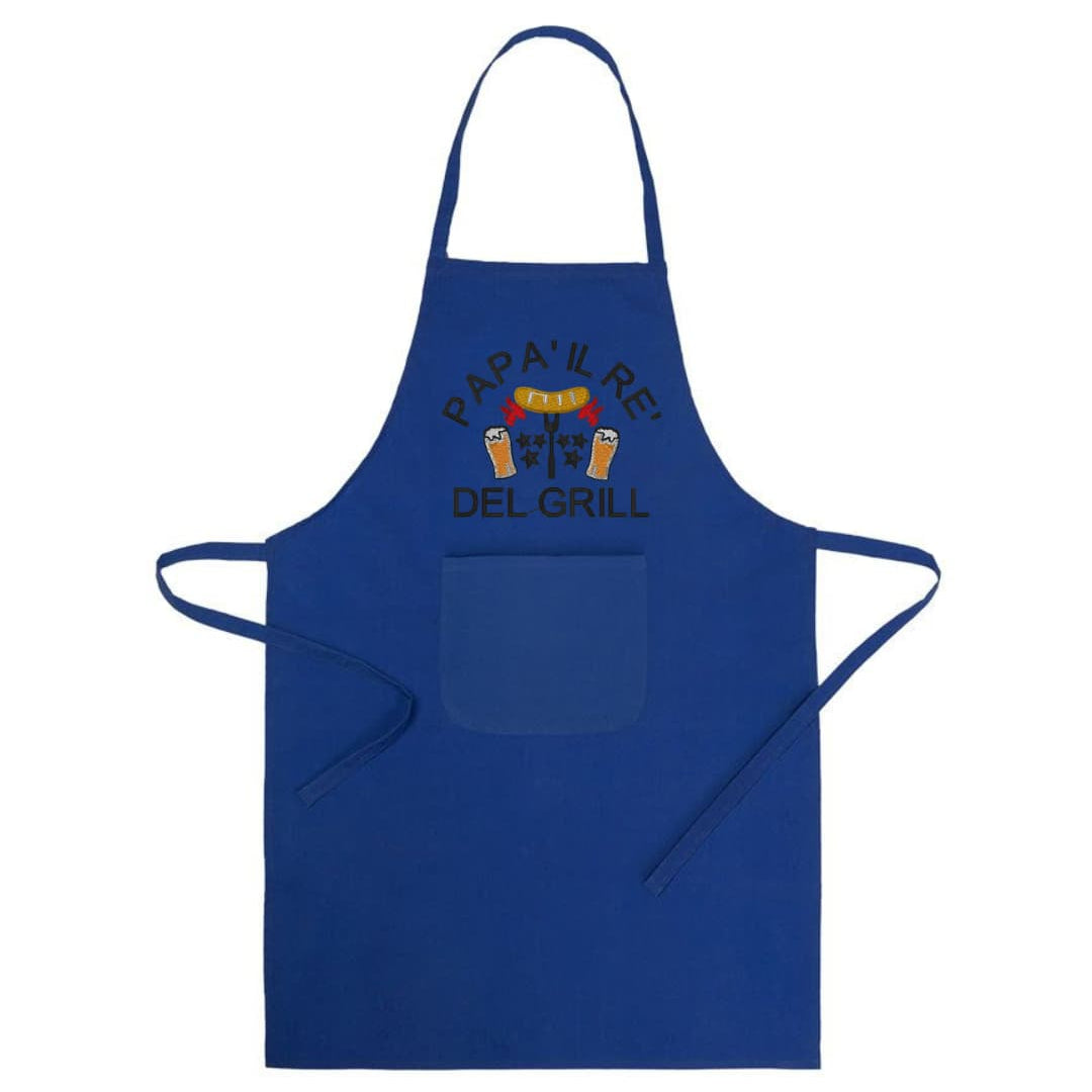 Ricamo Personalizzato - Grembiule in Cotone Riciclato o Poliestere e Cotone – Sostenibile e Pratico – Cucina e Lavoro – Design Ricamato Con scritta Papà il re del grill-Biiply