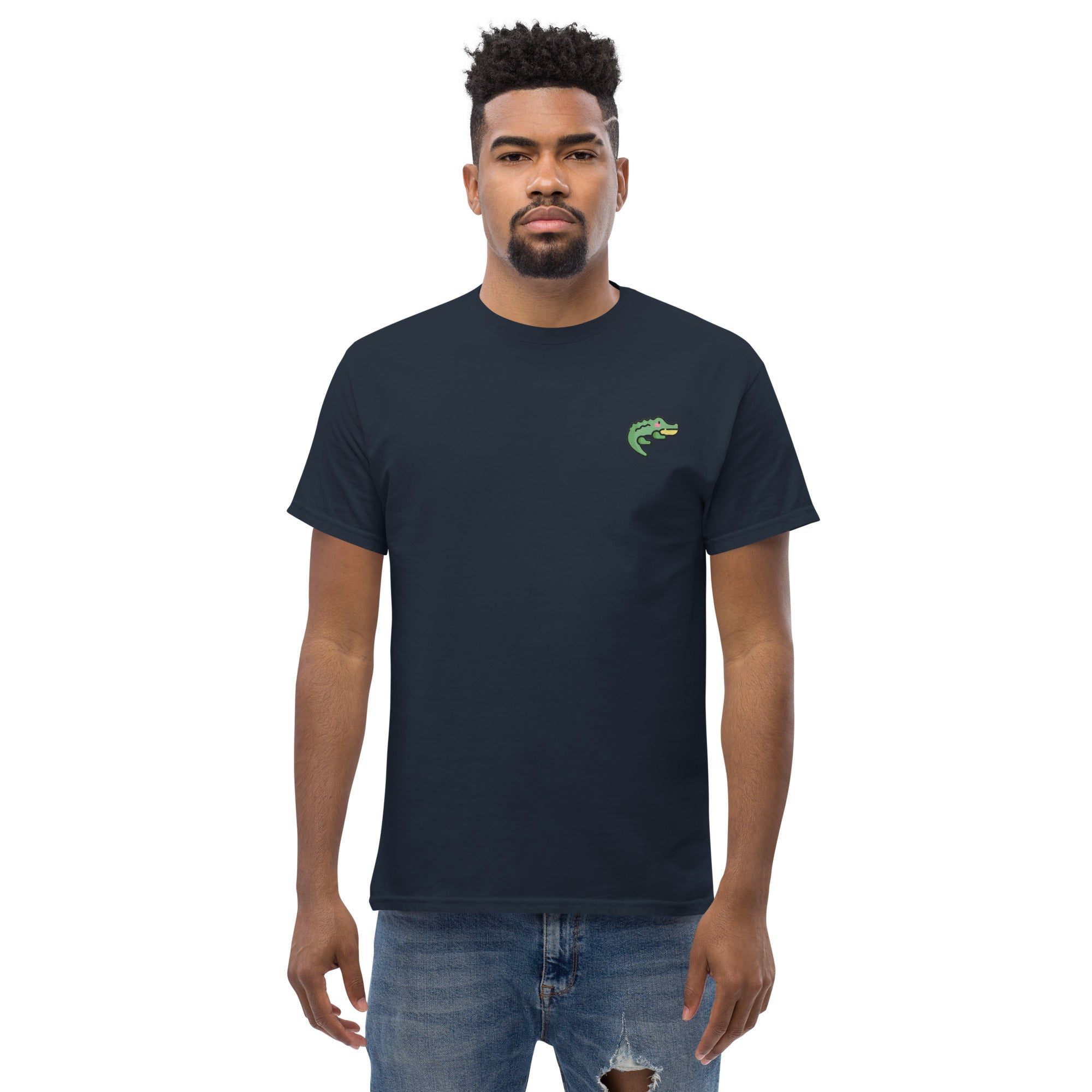 Ricamo Personalizzato - T-Shirt Unisex Ricamata 100% Cotone – Confortevole – Design Coccodrillo-Biiply