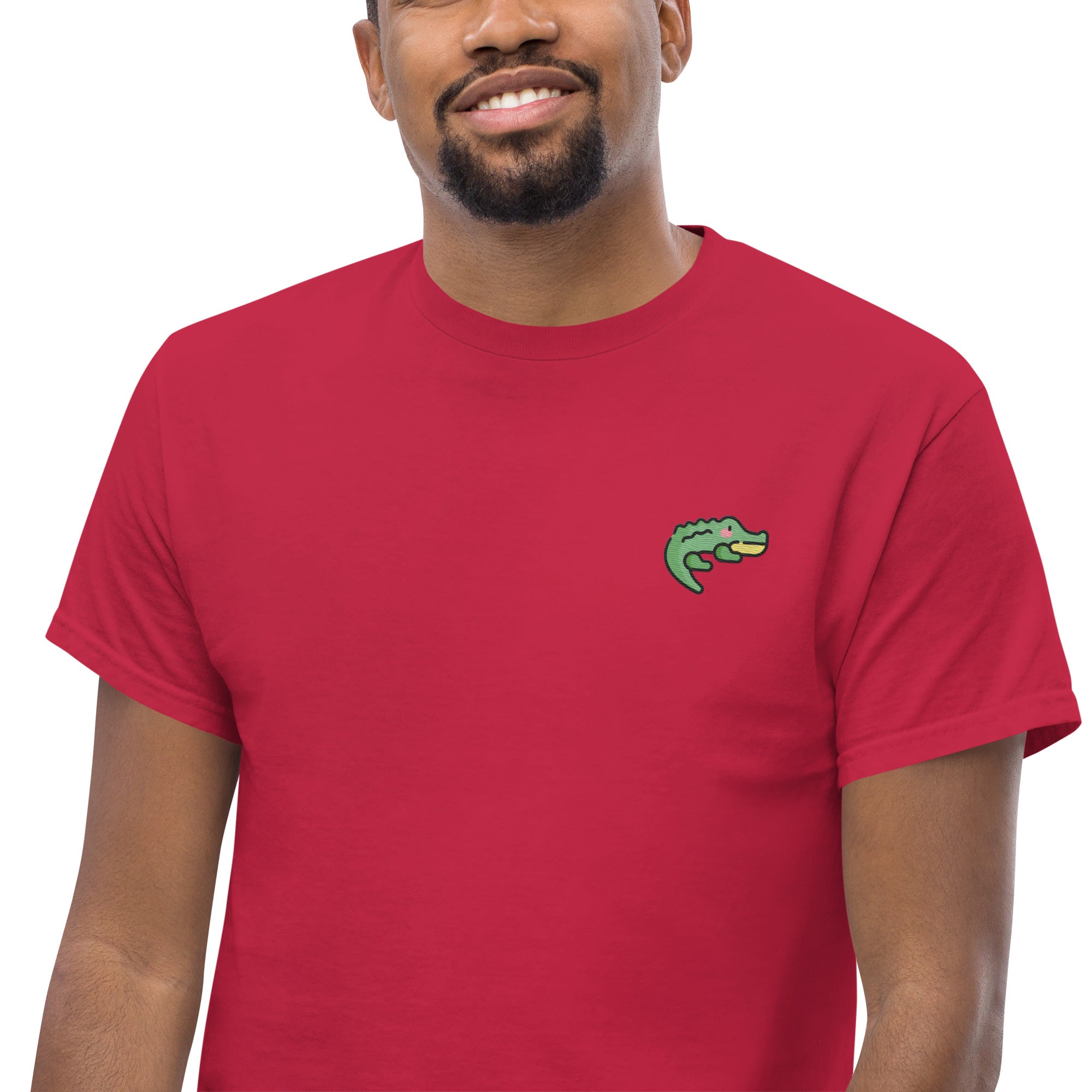 Ricamo Personalizzato - T-Shirt Unisex Ricamata 100% Cotone – Confortevole – Design Coccodrillo-Biiply