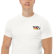 Ricamo Personalizzato - T-Shirt Unisex Ricamata 100% Cotone – Confortevole – Design Corri Tira Goal Pallone-Biiply