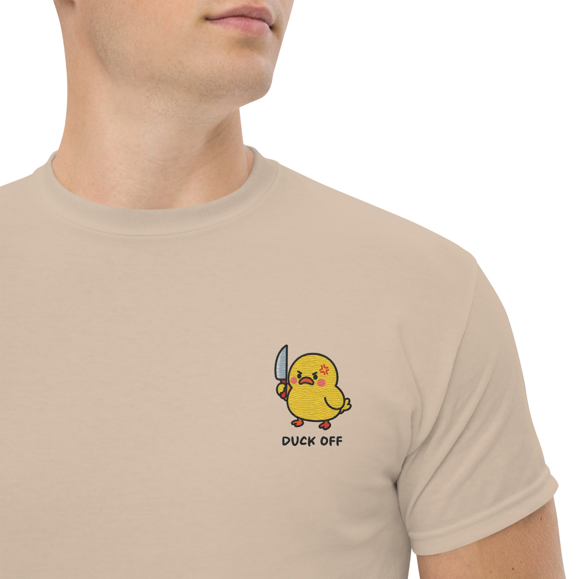 Ricamo Personalizzato - T-Shirt Unisex Ricamata 100% Cotone – Confortevole – Design Duck Off-Biiply