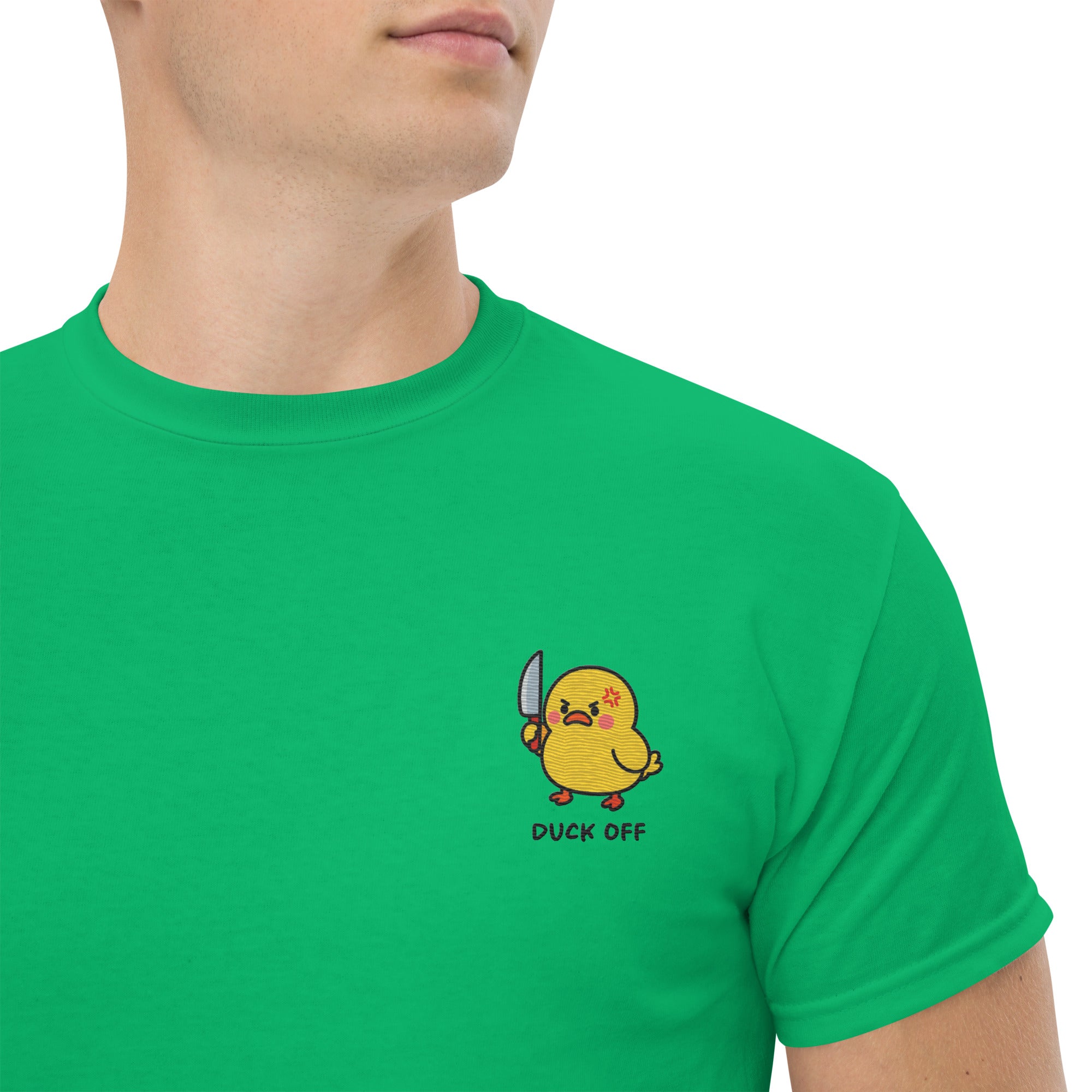 Ricamo Personalizzato - T-Shirt Unisex Ricamata 100% Cotone – Confortevole – Design Duck Off-Biiply