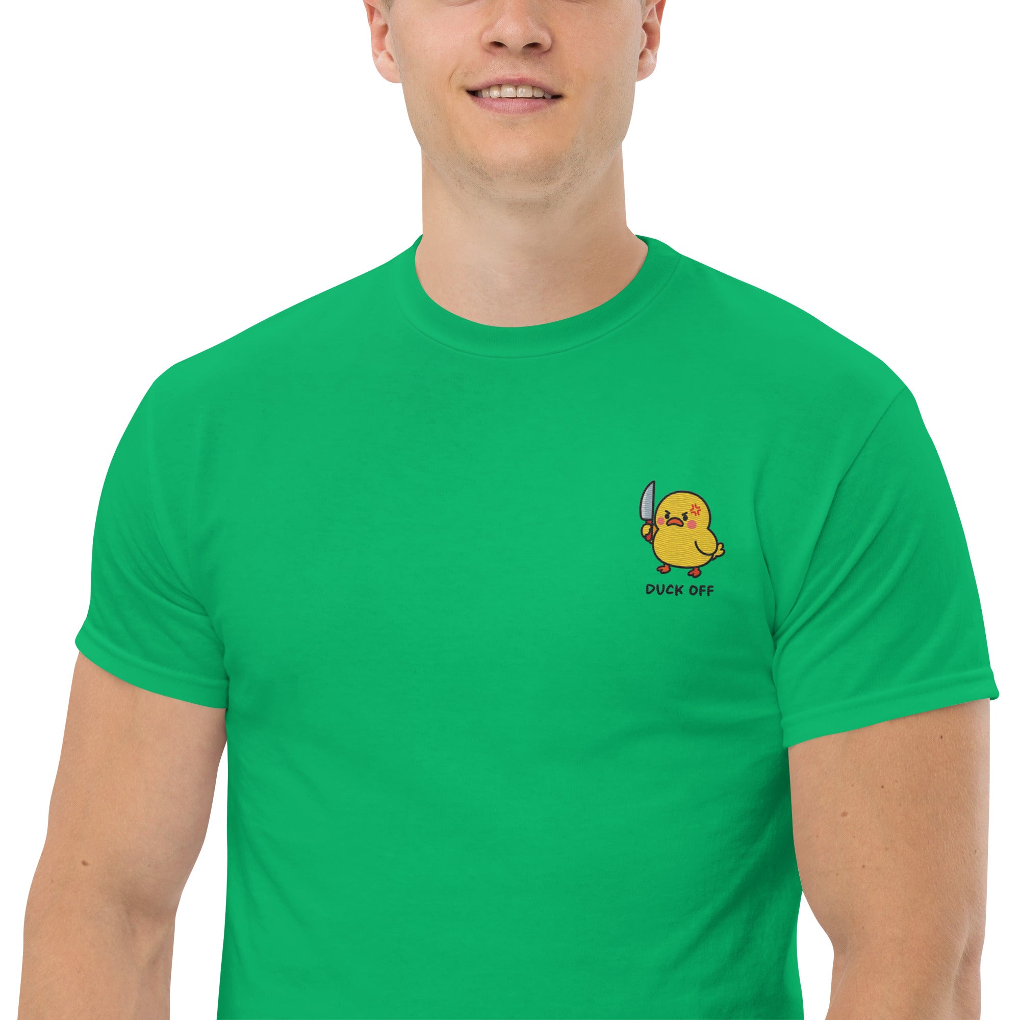 Ricamo Personalizzato - T-Shirt Unisex Ricamata 100% Cotone – Confortevole – Design Duck Off-Biiply