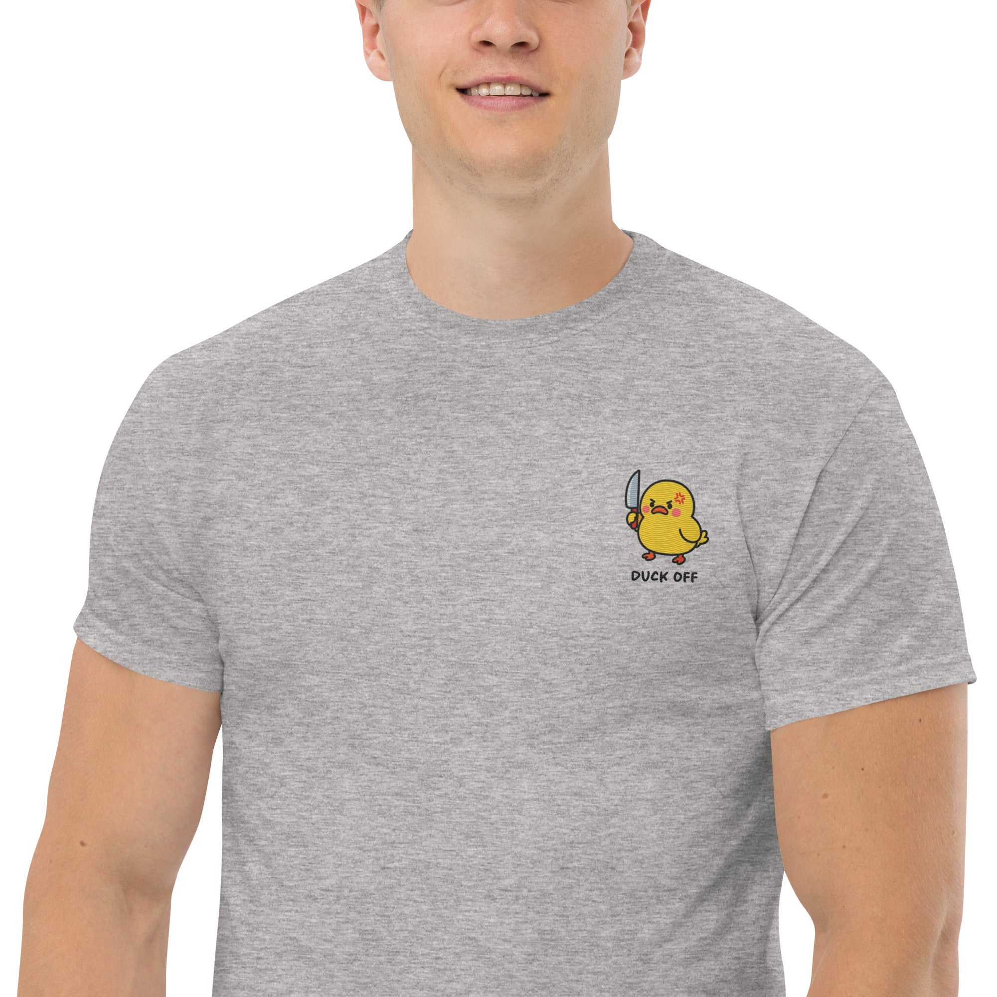 Ricamo Personalizzato - T-Shirt Unisex Ricamata 100% Cotone – Confortevole – Design Duck Off-Biiply