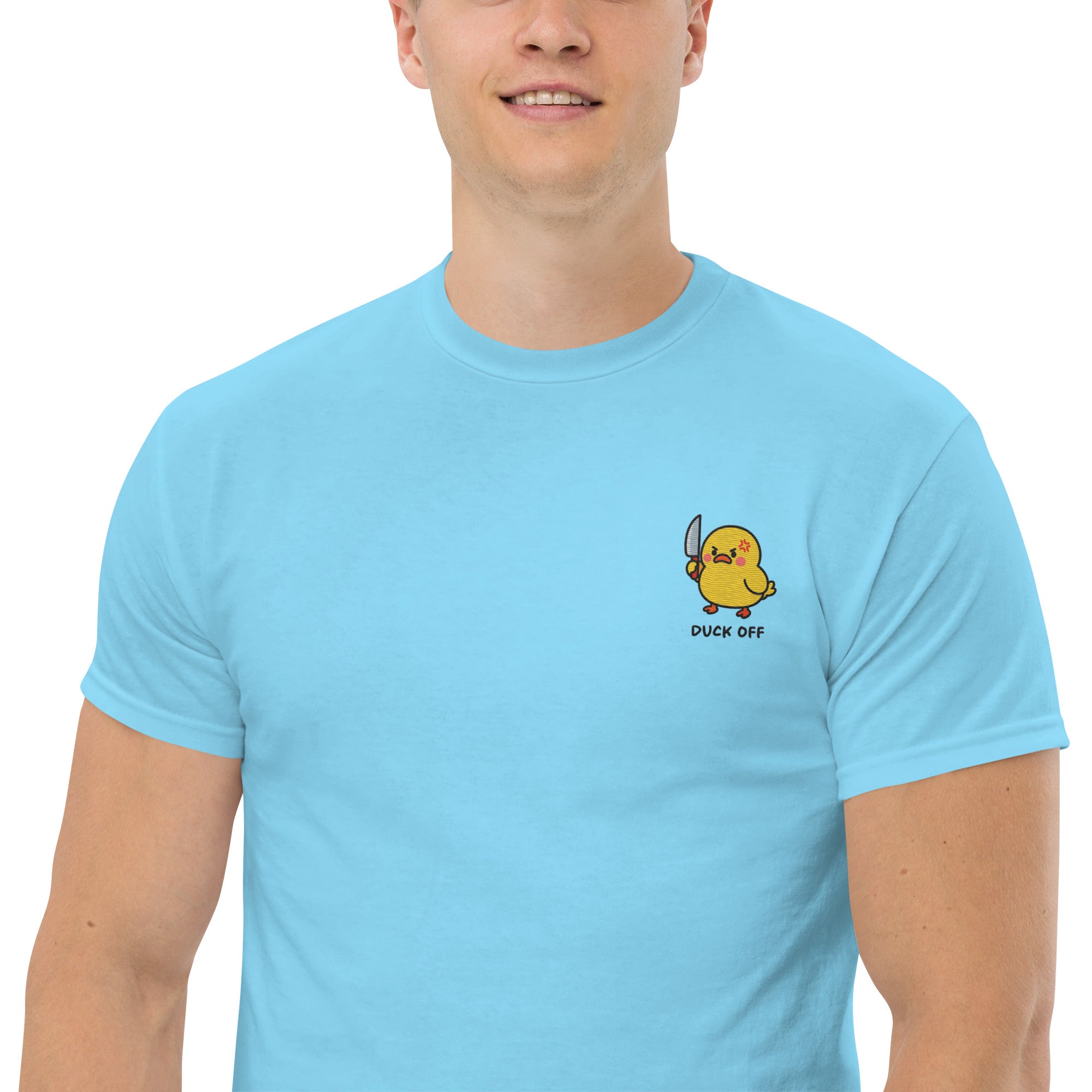 Ricamo Personalizzato - T-Shirt Unisex Ricamata 100% Cotone – Confortevole – Design Duck Off-Biiply