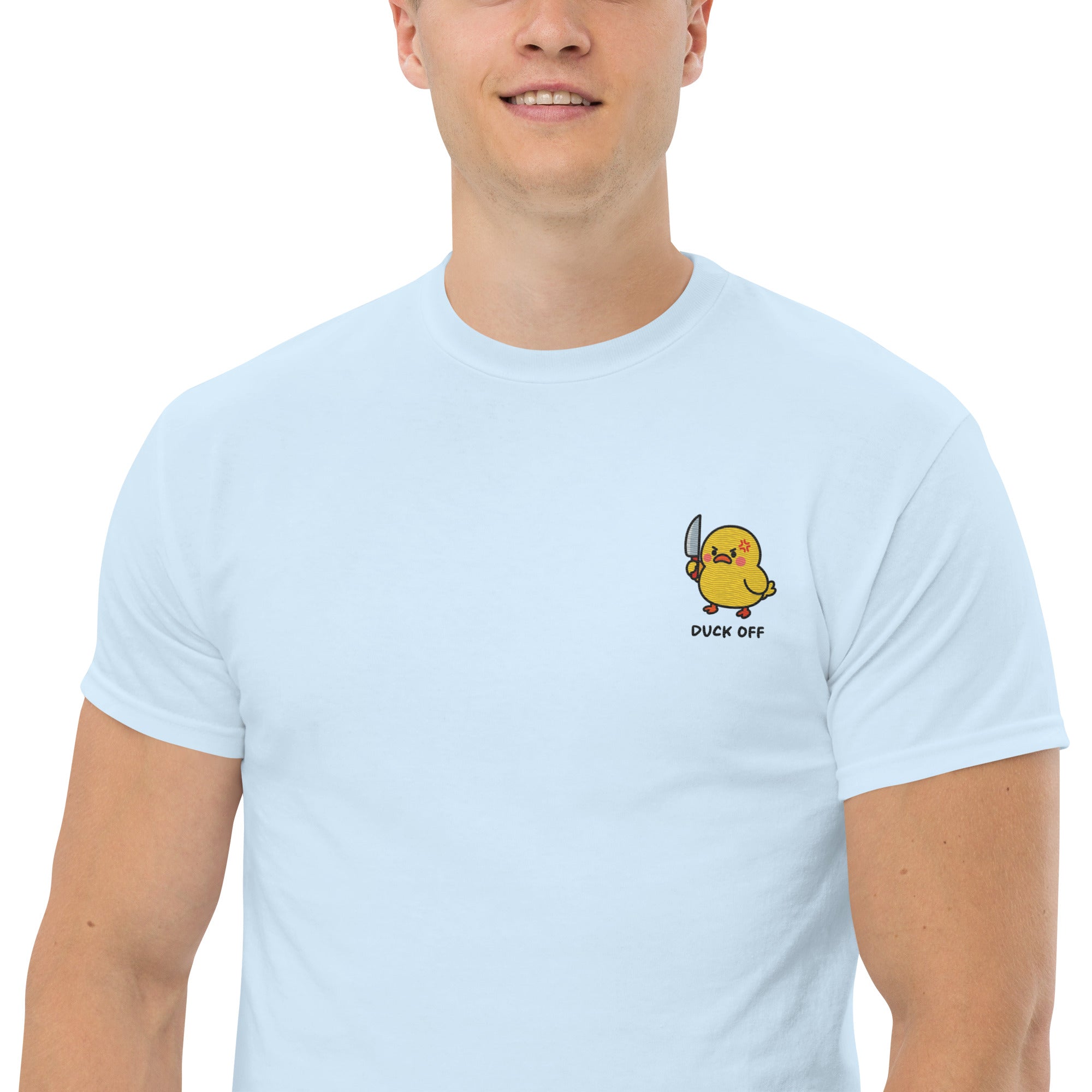Ricamo Personalizzato - T-Shirt Unisex Ricamata 100% Cotone – Confortevole – Design Duck Off-Biiply