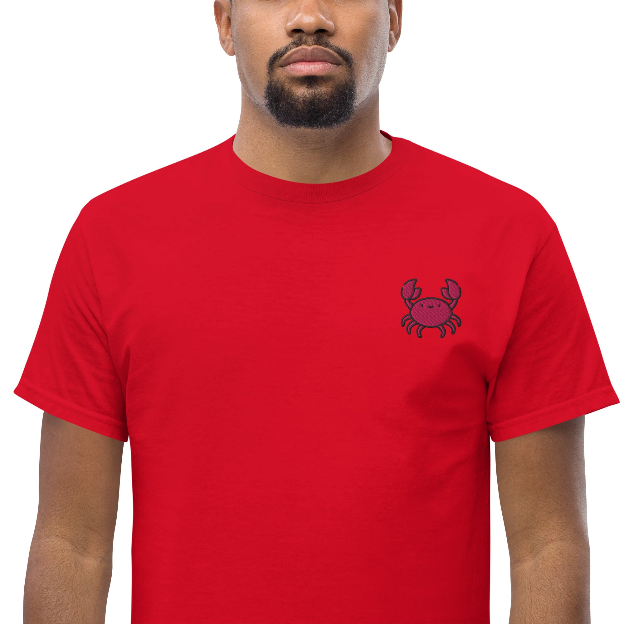 Ricamo Personalizzato - T-Shirt Unisex Ricamata 100% Cotone – Confortevole – Design Granchio-Biiply