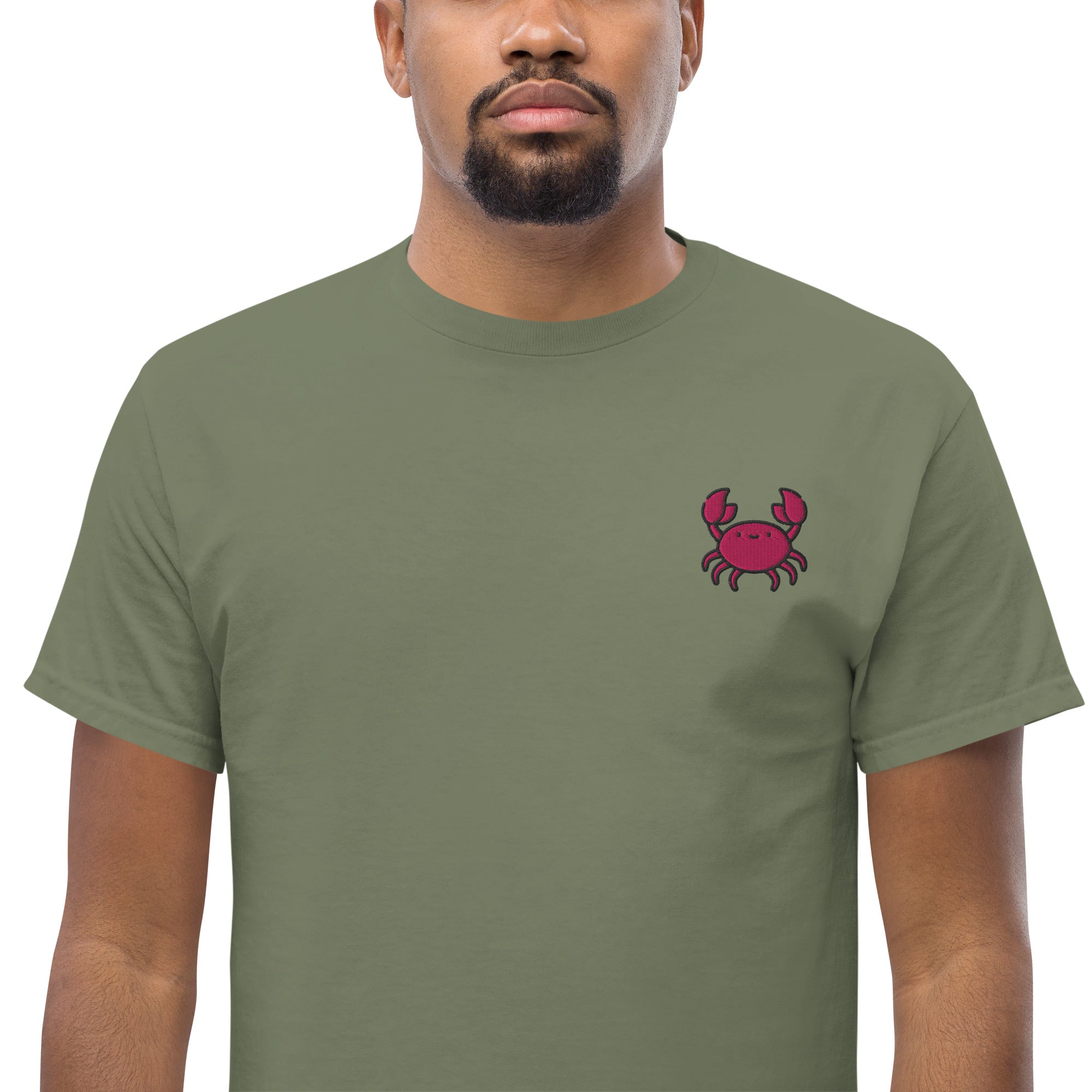 Ricamo Personalizzato - T-Shirt Unisex Ricamata 100% Cotone – Confortevole – Design Granchio-Biiply