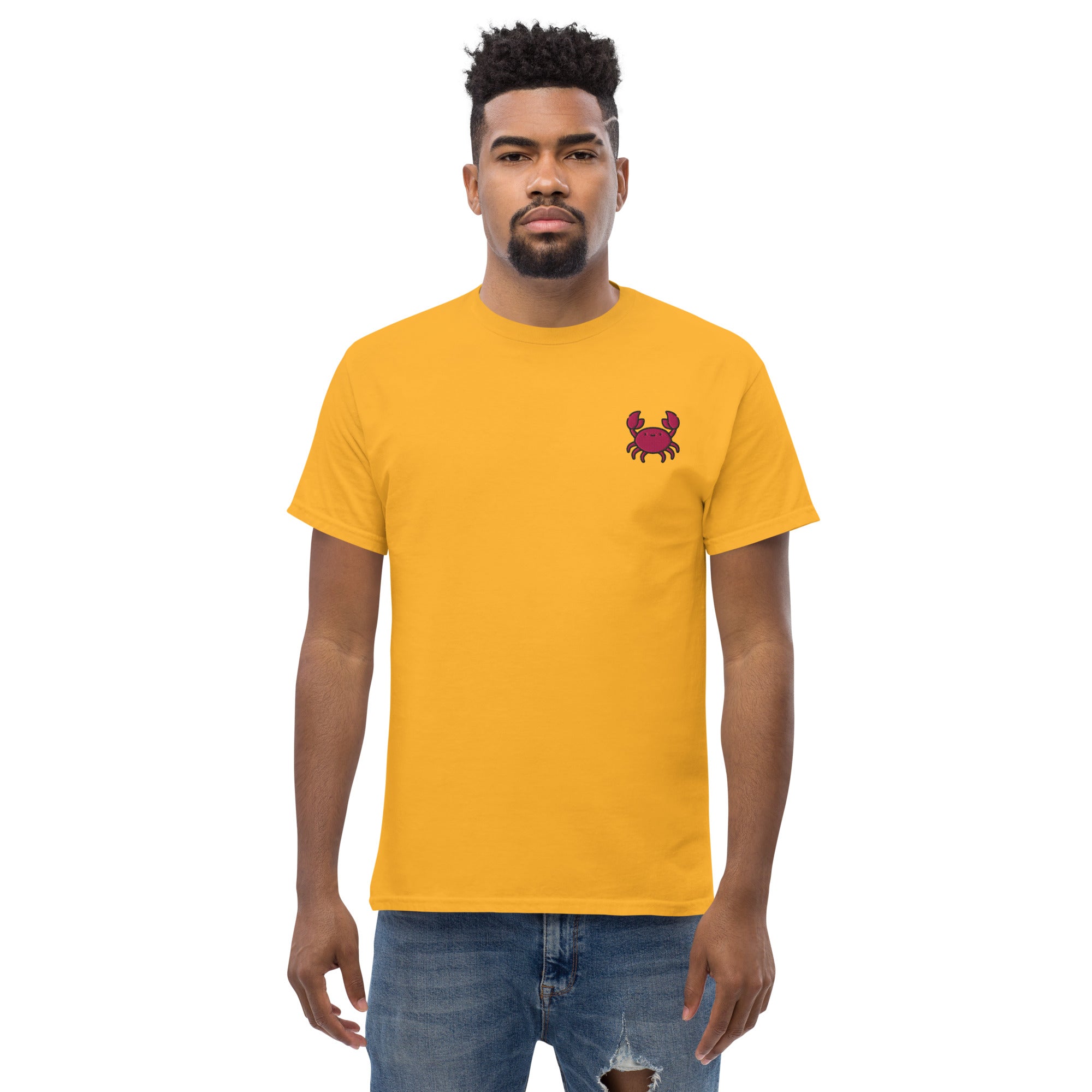 Ricamo Personalizzato - T-Shirt Unisex Ricamata 100% Cotone – Confortevole – Design Granchio-Biiply