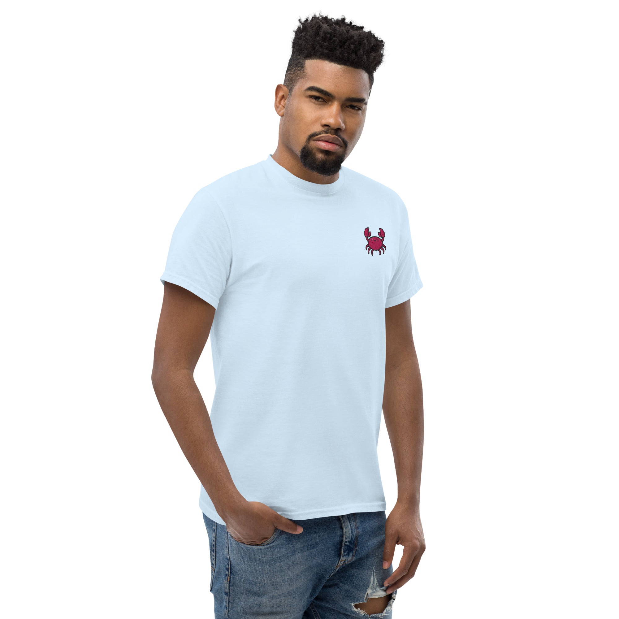 Ricamo Personalizzato - T-Shirt Unisex Ricamata 100% Cotone – Confortevole – Design Granchio-Biiply