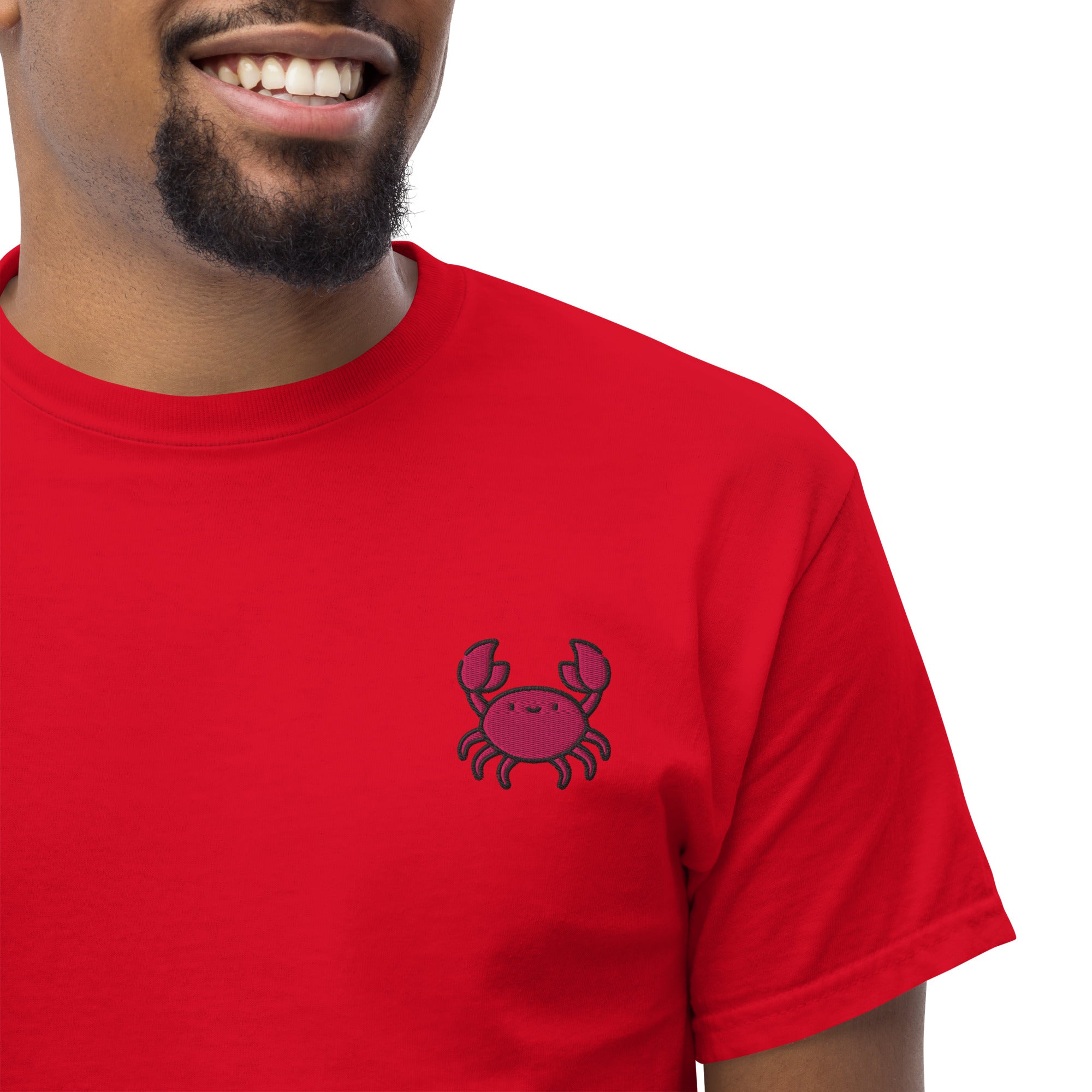 Ricamo Personalizzato - T-Shirt Unisex Ricamata 100% Cotone – Confortevole – Design Granchio-Biiply