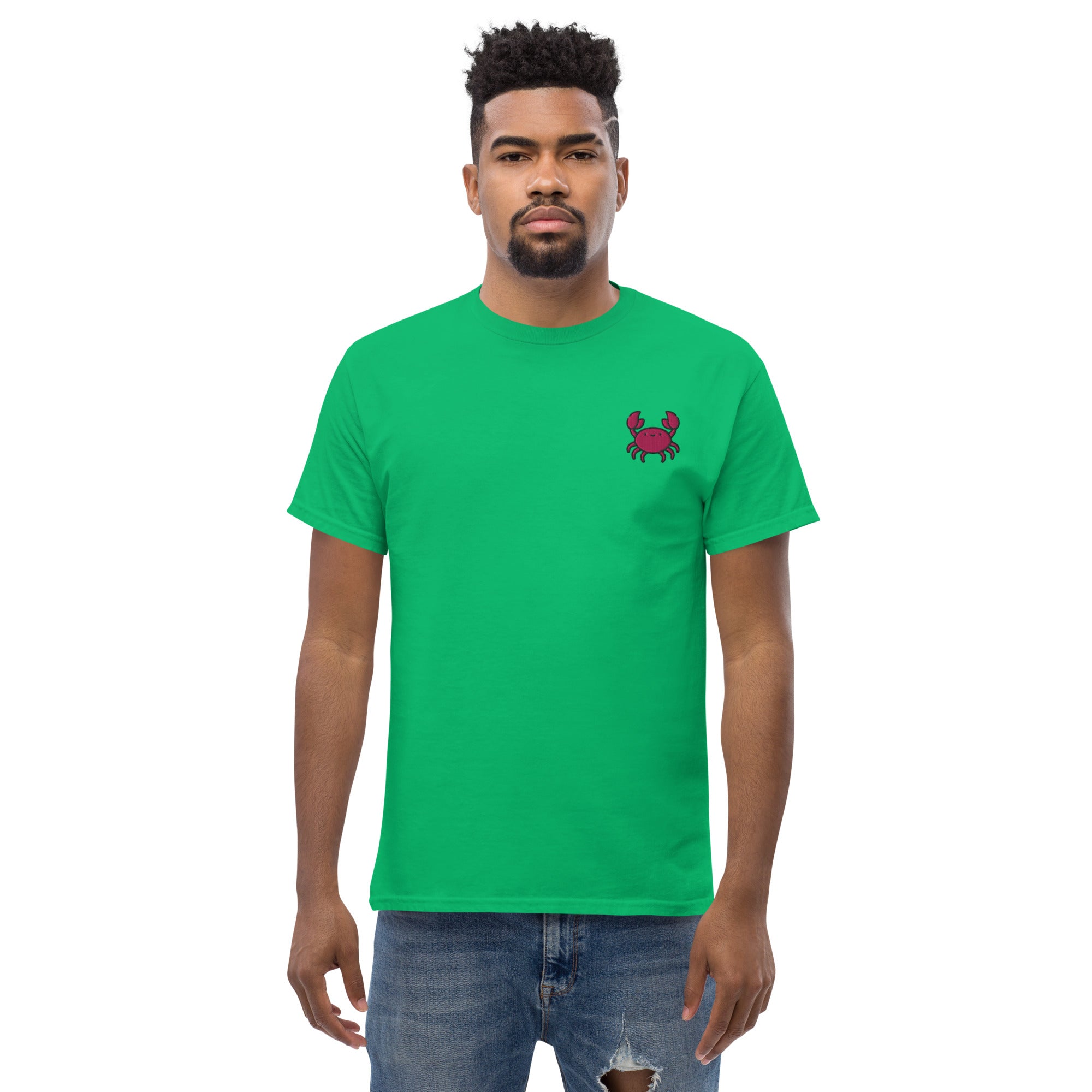 Ricamo Personalizzato - T-Shirt Unisex Ricamata 100% Cotone – Confortevole – Design Granchio-Biiply