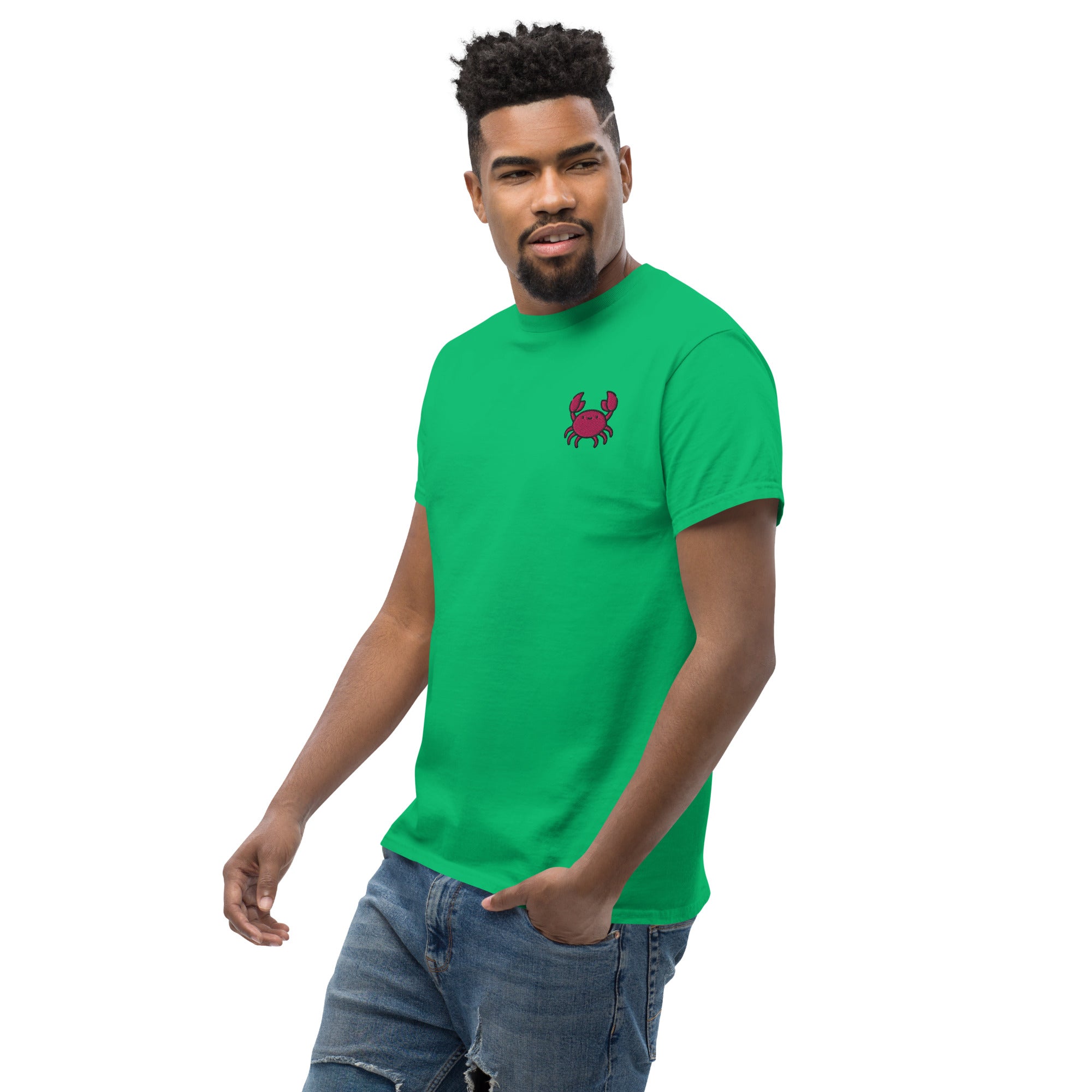 Ricamo Personalizzato - T-Shirt Unisex Ricamata 100% Cotone – Confortevole – Design Granchio-Biiply