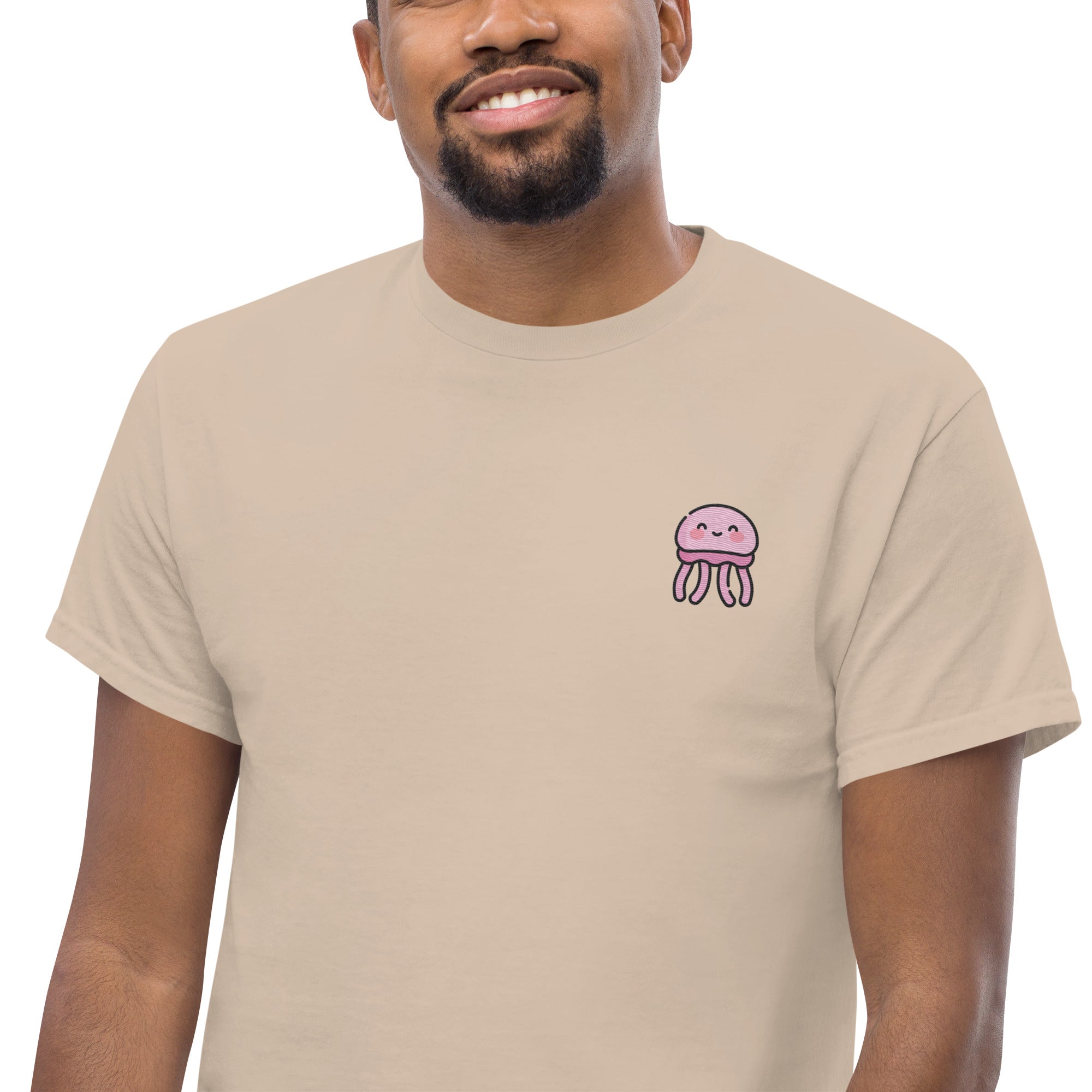 Ricamo Personalizzato - T-Shirt Unisex Ricamata 100% Cotone – Confortevole – Design Medusa Felice-Biiply