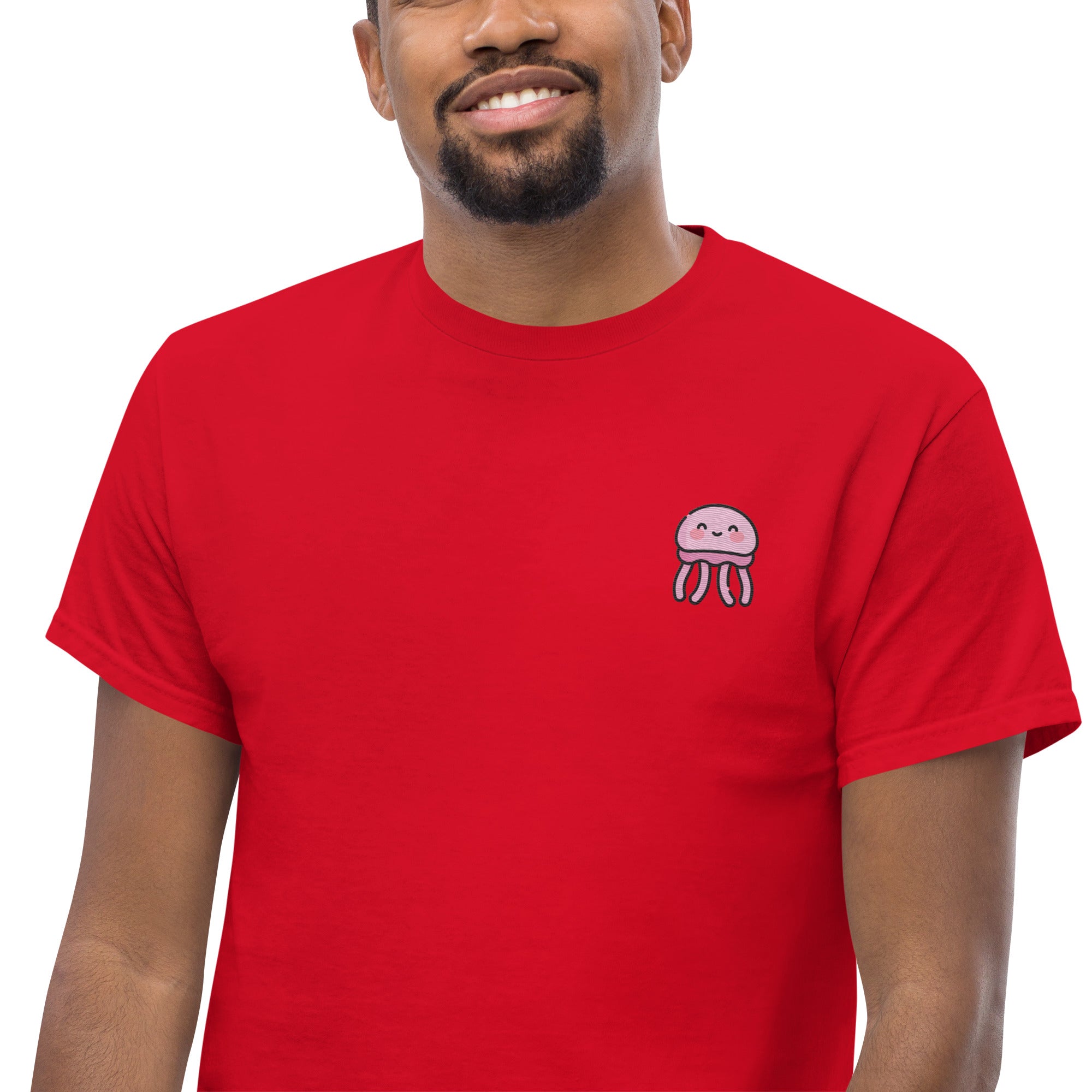 Ricamo Personalizzato - T-Shirt Unisex Ricamata 100% Cotone – Confortevole – Design Medusa Felice-Biiply