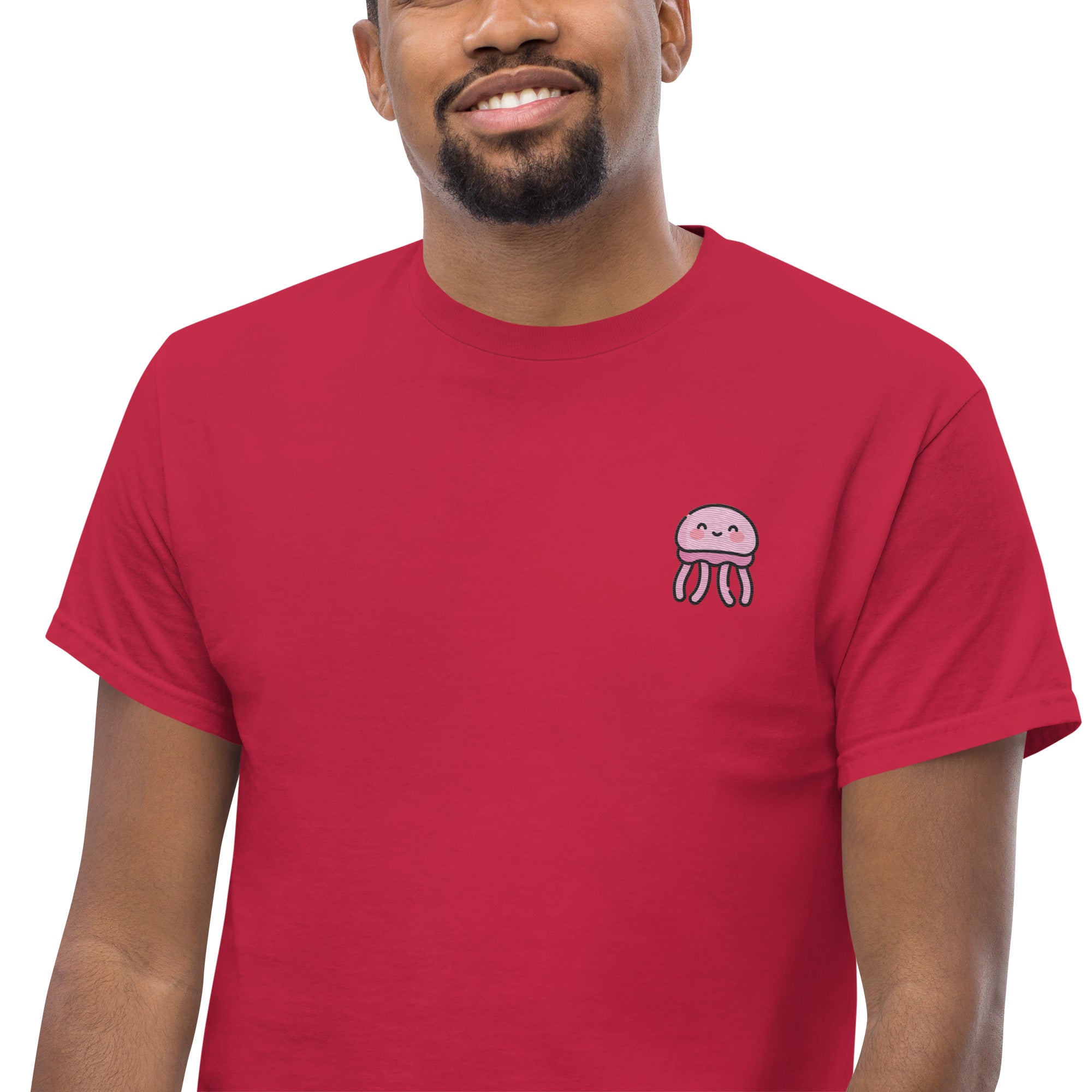 Ricamo Personalizzato - T-Shirt Unisex Ricamata 100% Cotone – Confortevole – Design Medusa Felice-Biiply