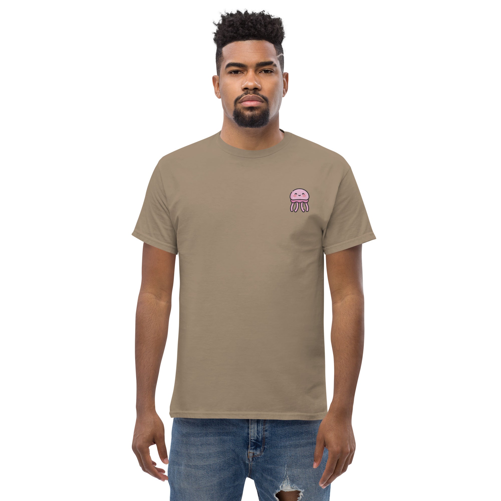 Ricamo Personalizzato - T-Shirt Unisex Ricamata 100% Cotone – Confortevole – Design Medusa Felice-Biiply