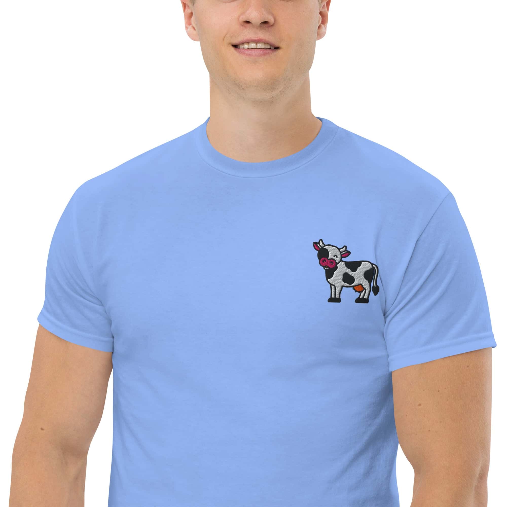 Ricamo Personalizzato - T-Shirt Unisex Ricamata 100% Cotone – Confortevole – Design Mucca-Biiply
