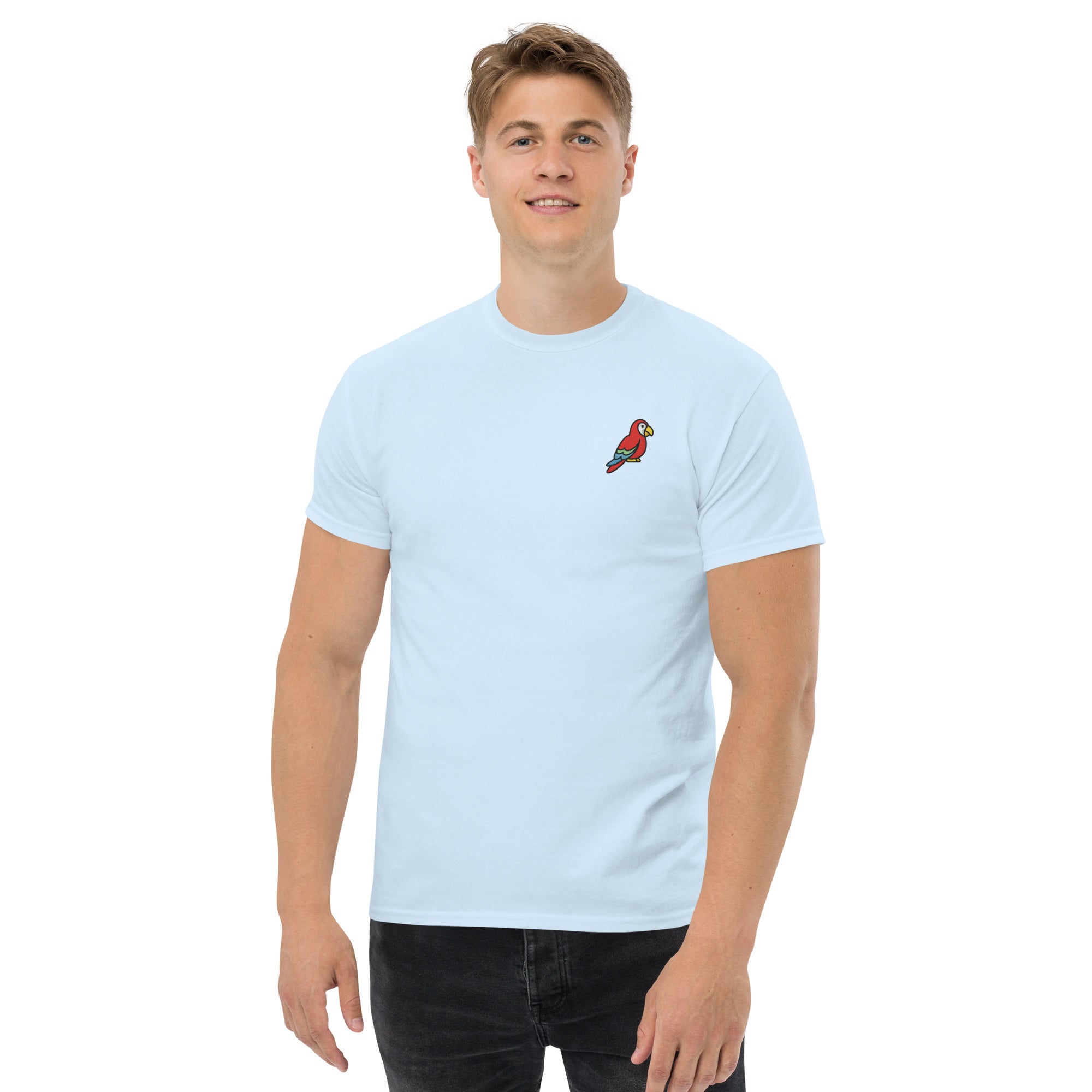 Ricamo Personalizzato - T-Shirt Unisex Ricamata 100% Cotone – Confortevole – Design Pappagallo-Biiply
