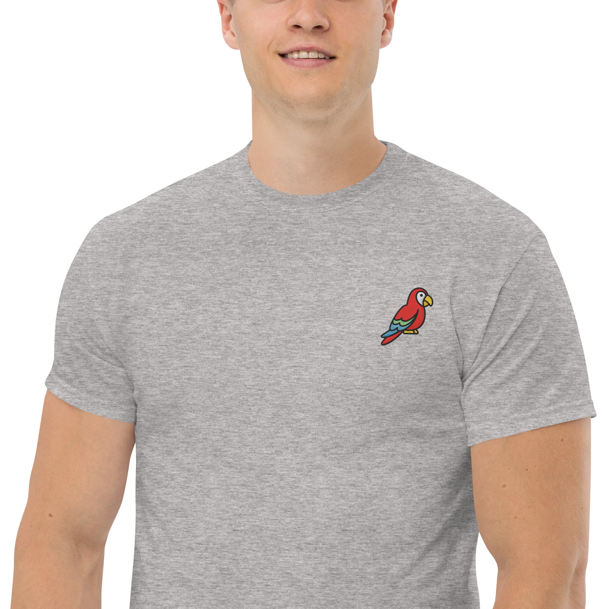 Ricamo Personalizzato - T-Shirt Unisex Ricamata 100% Cotone – Confortevole – Design Pappagallo-Biiply