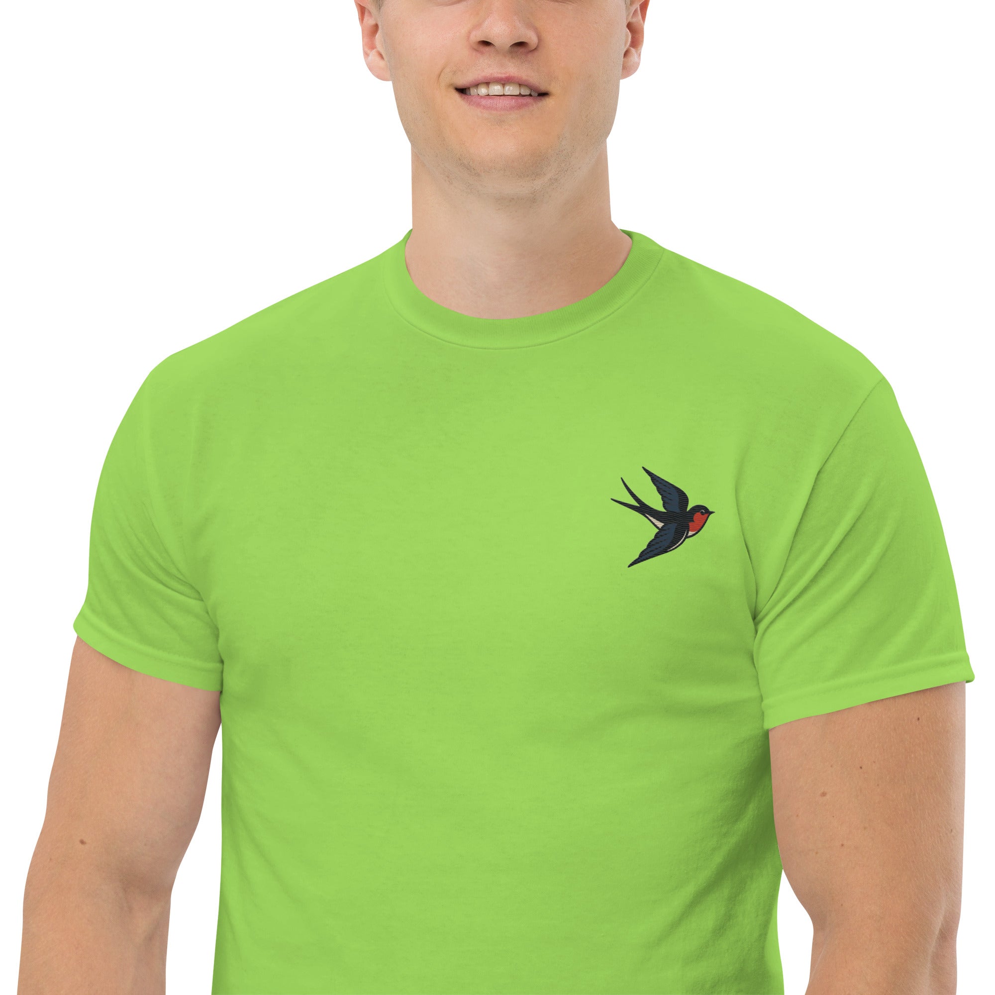 Ricamo Personalizzato - T-Shirt Unisex Ricamata 100% Cotone – Confortevole – Design Rondine-Biiply