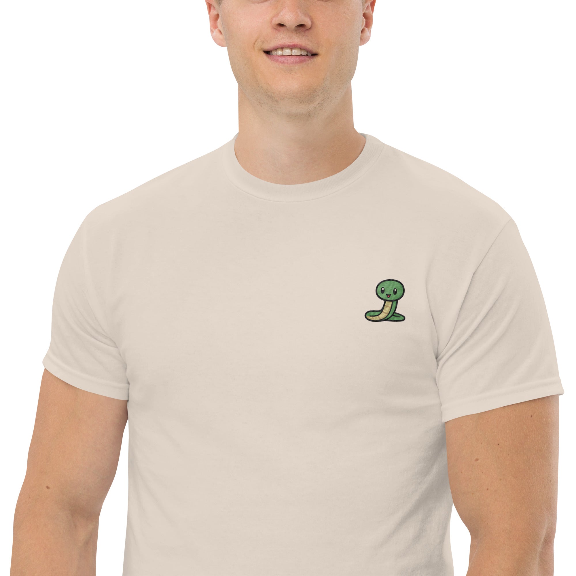 Ricamo Personalizzato - T-Shirt Unisex Ricamata 100% Cotone – Confortevole – Design Serpente Simpatico-Biiply