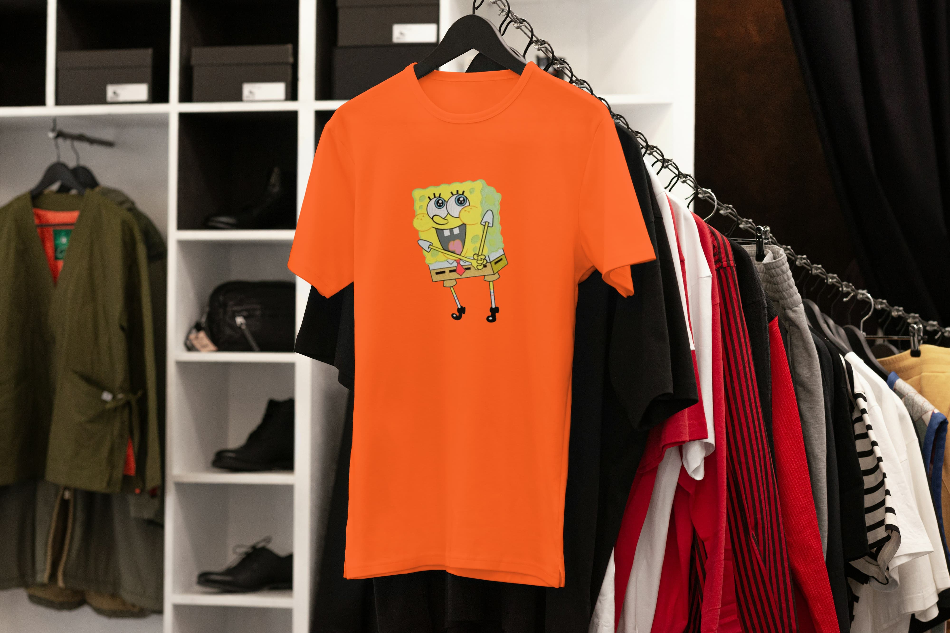 Ricamo Personalizzato - T-Shirt Unisex Ricamata 100% Cotone – Confortevole – Design Spongebob-Biiply