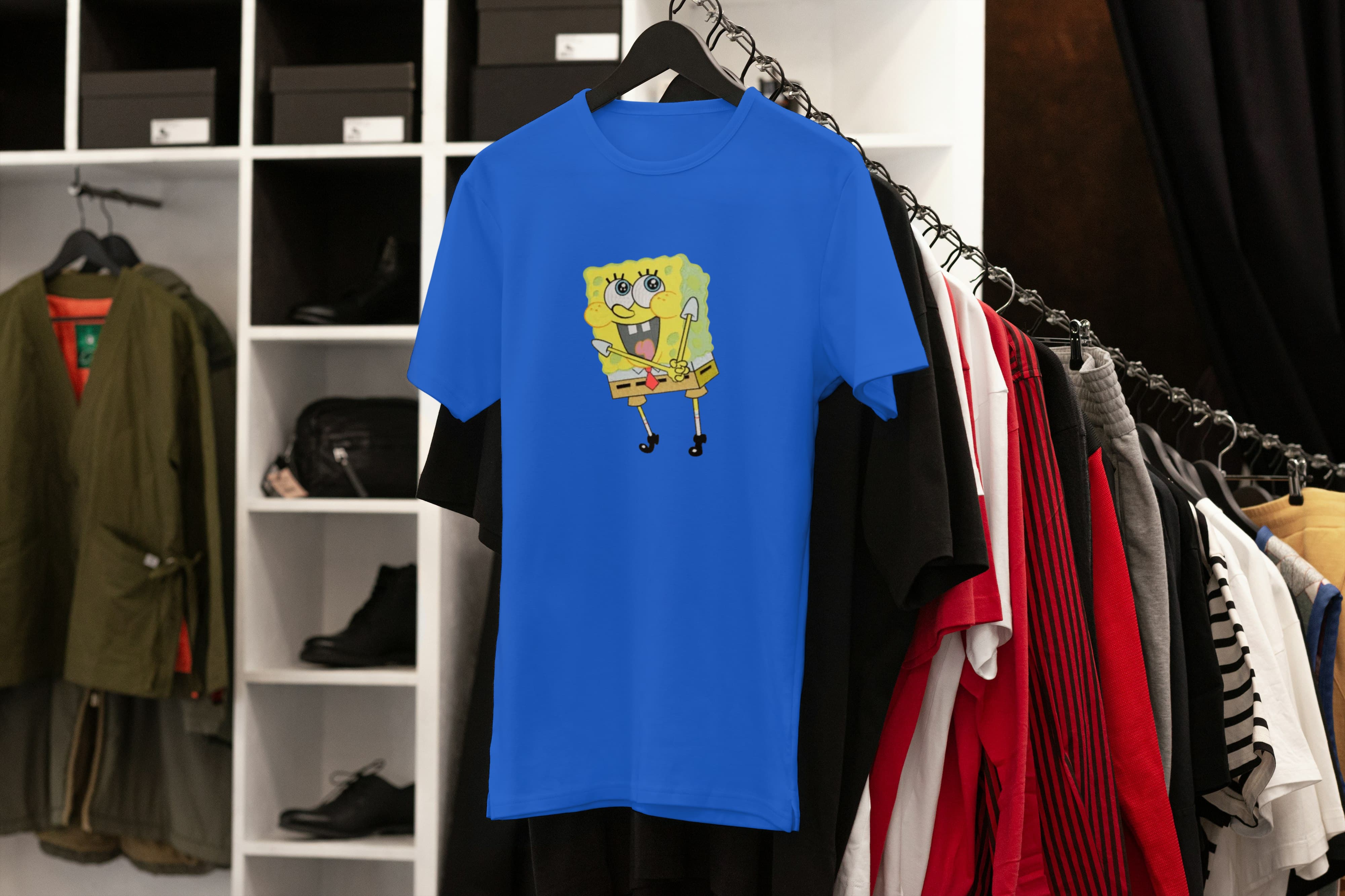 Ricamo Personalizzato - T-Shirt Unisex Ricamata 100% Cotone – Confortevole – Design Spongebob-Biiply