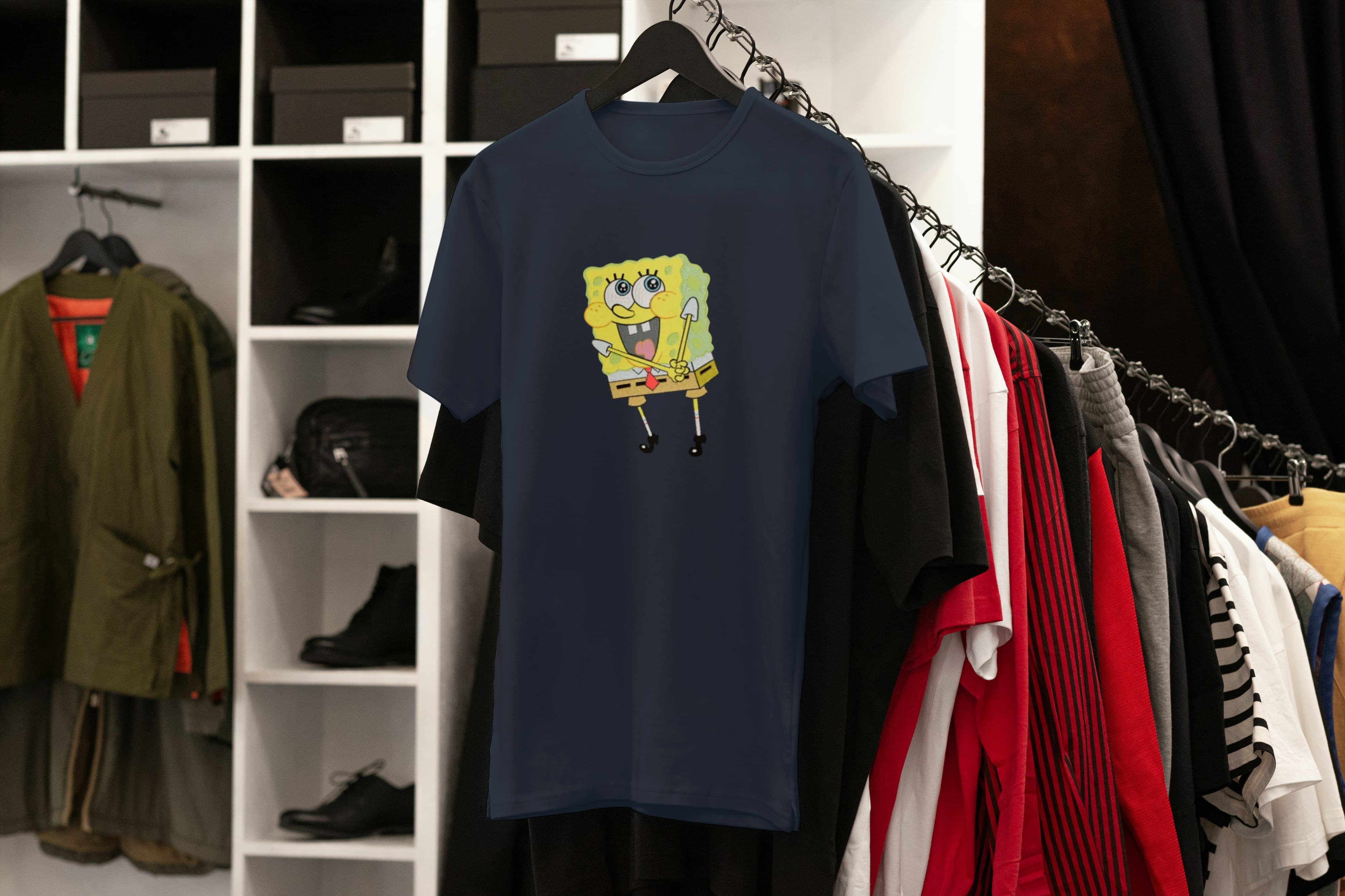 Ricamo Personalizzato - T-Shirt Unisex Ricamata 100% Cotone – Confortevole – Design Spongebob-Biiply