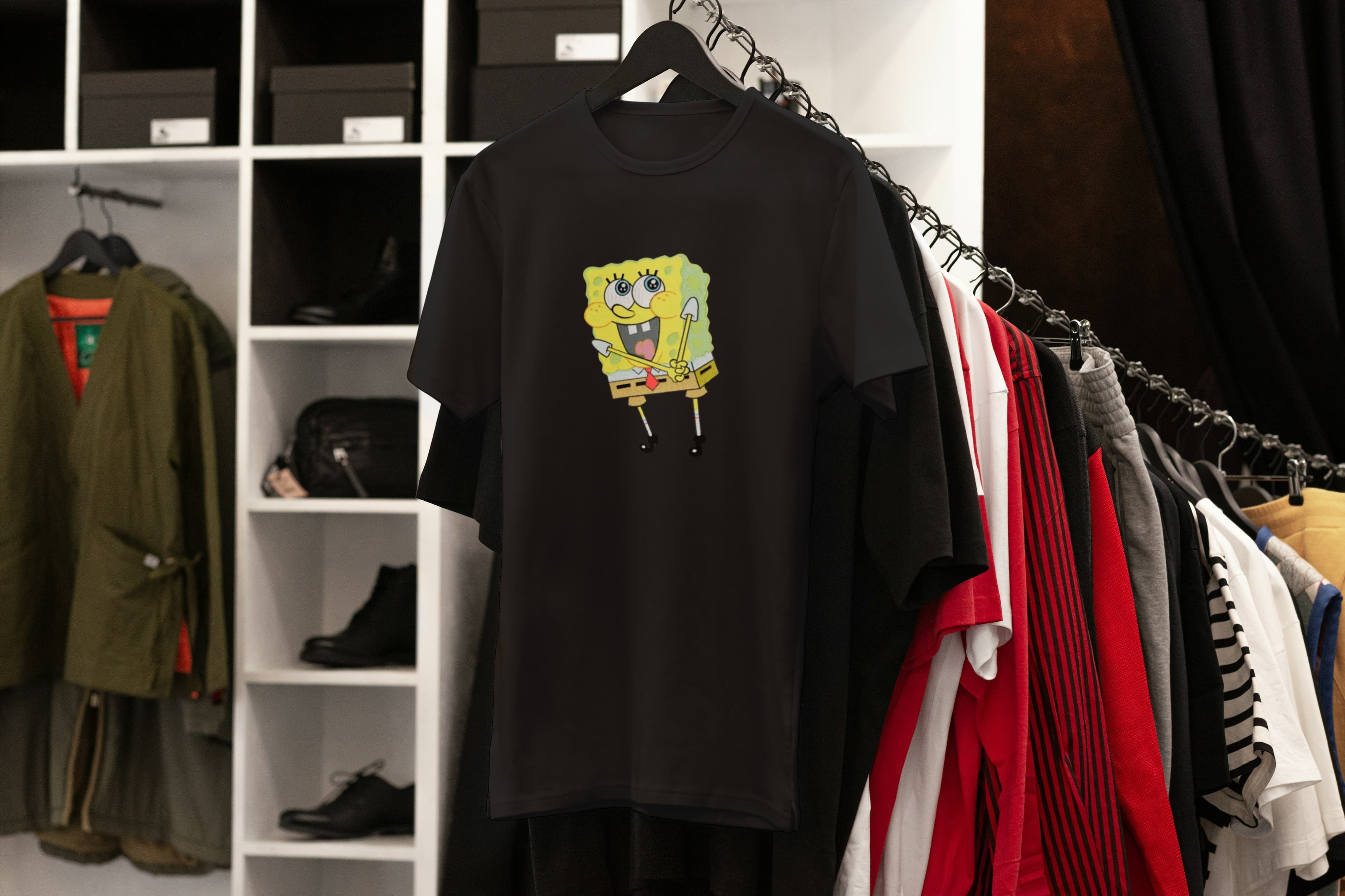 Ricamo Personalizzato - T-Shirt Unisex Ricamata 100% Cotone – Confortevole – Design Spongebob-Biiply