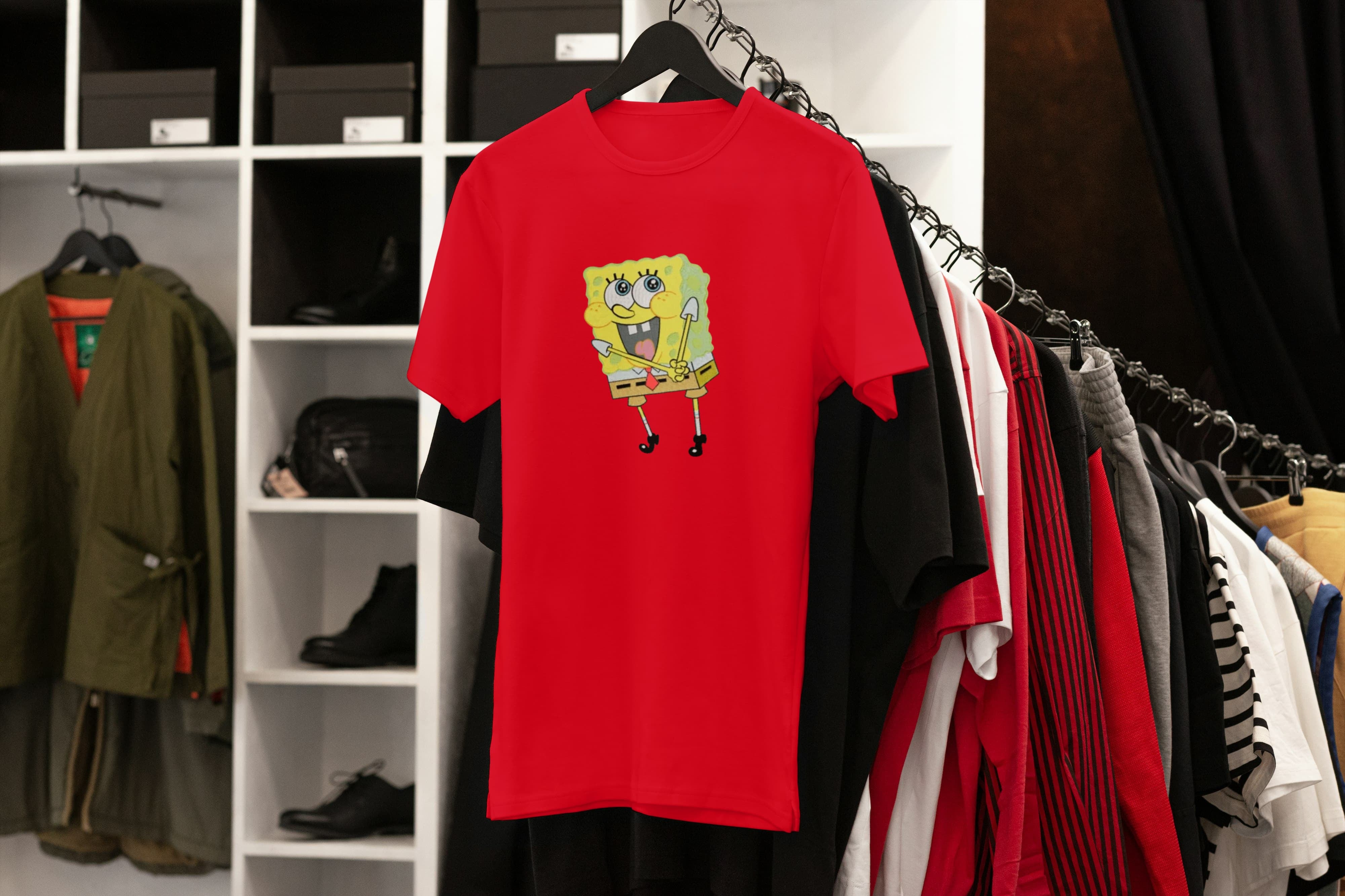 Ricamo Personalizzato - T-Shirt Unisex Ricamata 100% Cotone – Confortevole – Design Spongebob-Biiply