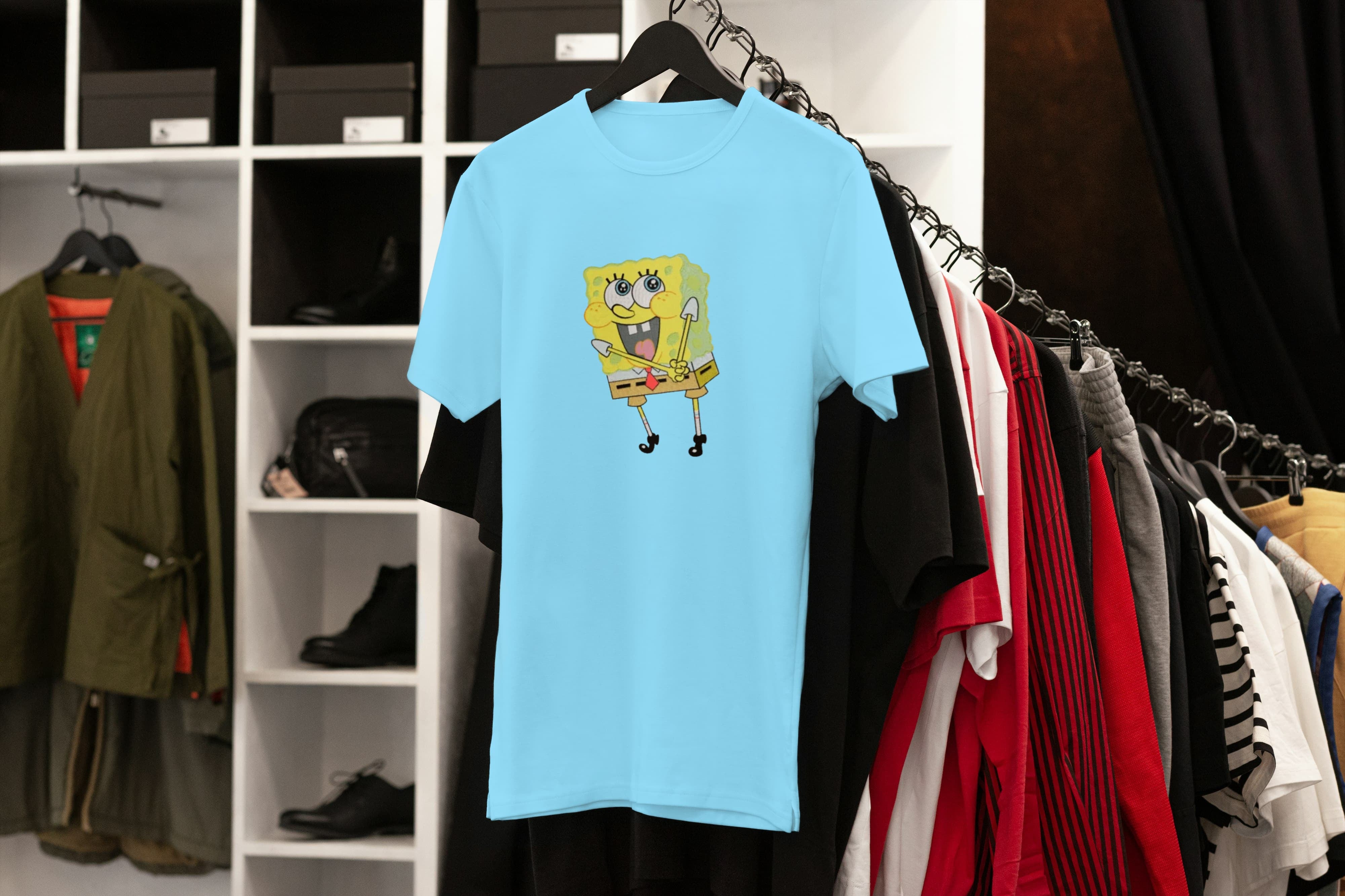 Ricamo Personalizzato - T-Shirt Unisex Ricamata 100% Cotone – Confortevole – Design Spongebob-Biiply