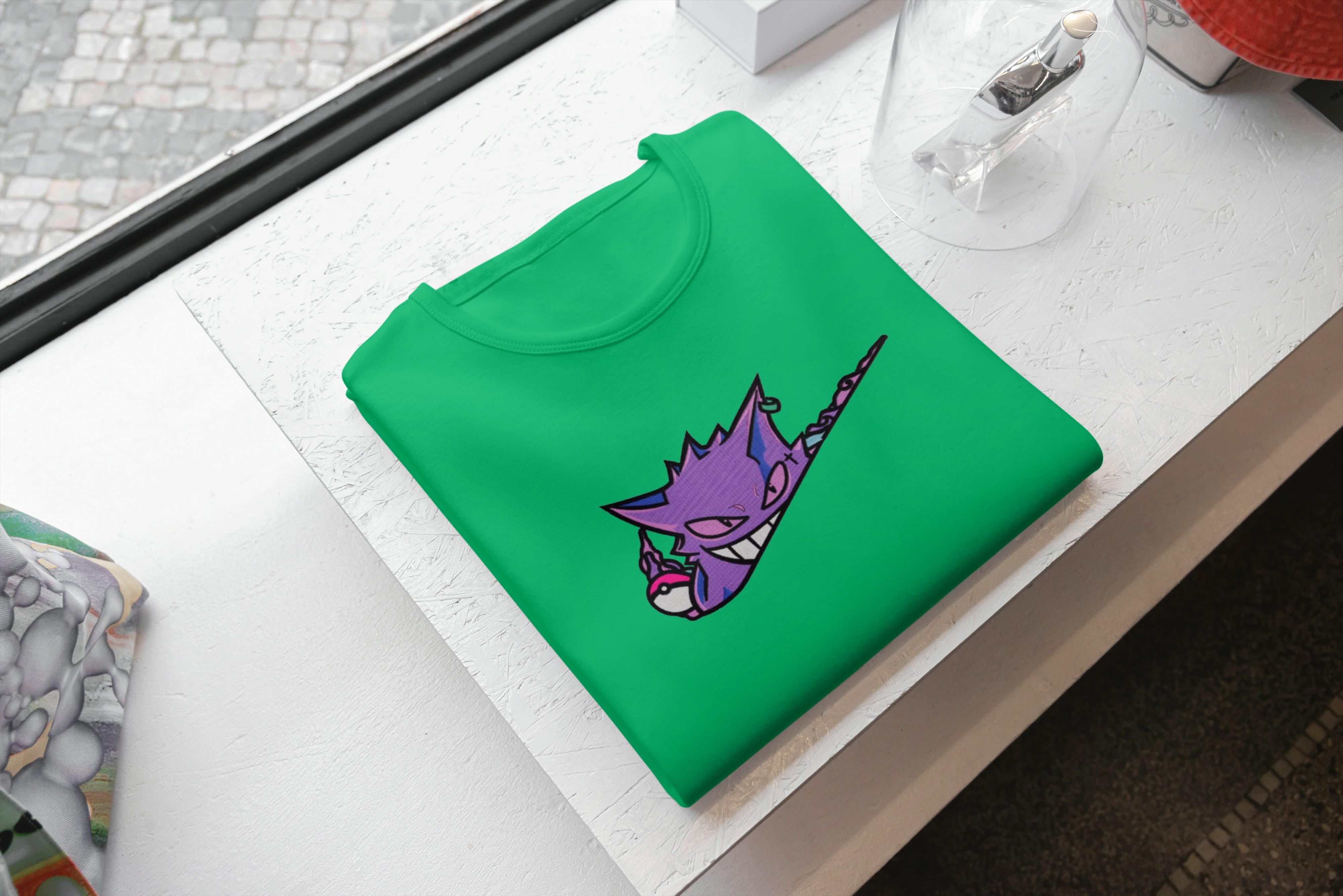 Ricamo Personalizzato - T-Shirt Unisex Ricamata 100% Cotone – Confortevole – Design Swoosh Gengar-Biiply