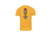 Ricamo Personalizzato - T-Shirt Unisex Ricamata sulla schiena 100% Cotone – Confortevole – Design rosa con foglie a farfalle-Biiply