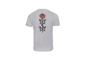 Ricamo Personalizzato - T-Shirt Unisex Ricamata sulla schiena 100% Cotone – Confortevole – Design rosa con foglie a farfalle-Biiply