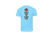 Ricamo Personalizzato - T-Shirt Unisex Ricamata sulla schiena 100% Cotone – Confortevole – Design rosa con foglie a farfalle-Biiply