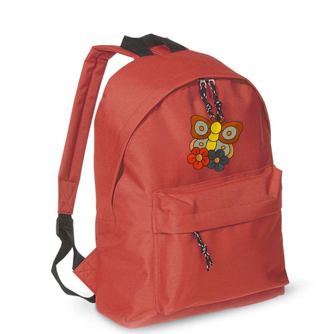 Ricamo Personalizzato - Zaino Bambino in Poliestere 600D 28x38x12 cm – Schienale Imbottito e Spallacci Regolabili - Design Ricamato Farfalla con Fiori-Biiply