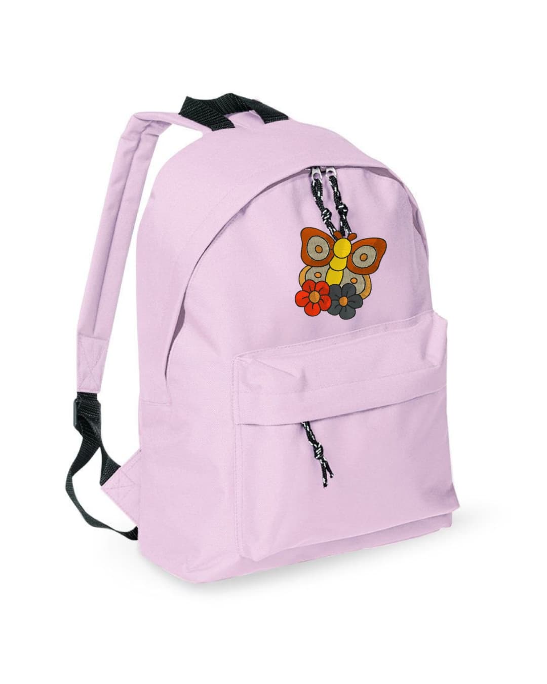 Mochila Infantil de Poliéster 600D 28x38x12 cm – Espalda Acolchada y Correas Ajustables – Diseño Bordado Mariposa con Flores